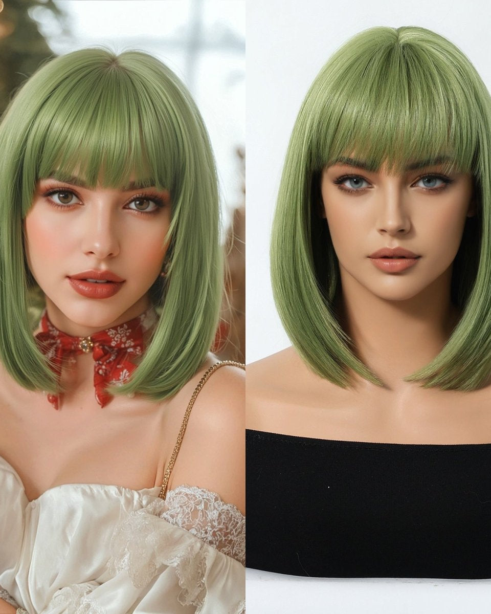 Sleek Olive Green Bob Wig - MARKETPLACE - Milk & Honey Wigs