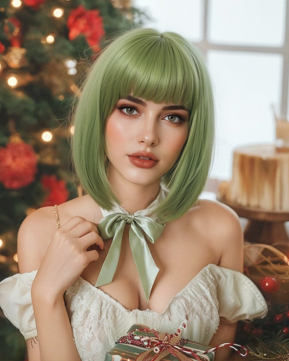 Sleek Olive Green Bob Wig - MARKETPLACE - Milk & Honey Wigs