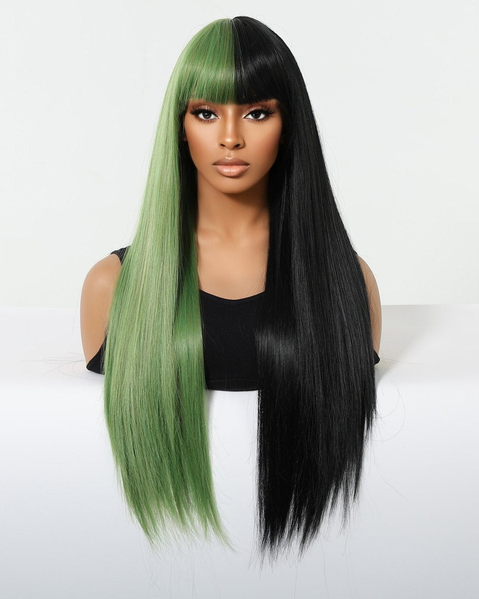 Split - Dye Black & Green with Full Fringe Wig - MARKETPLACE - Milk & Honey Wigs