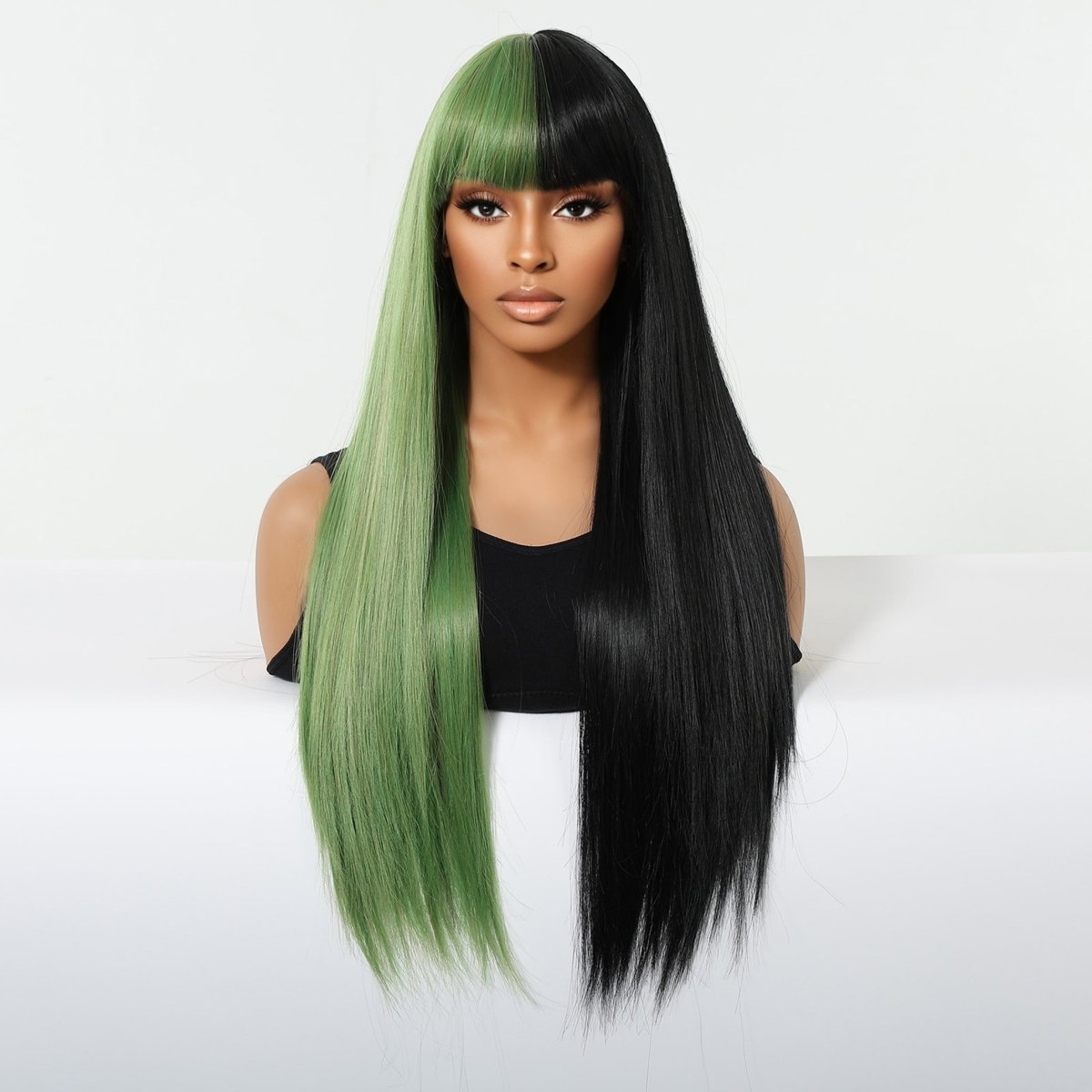 Split - Dye Black & Green with Full Fringe Wig - MARKETPLACE - Milk & Honey Wigs