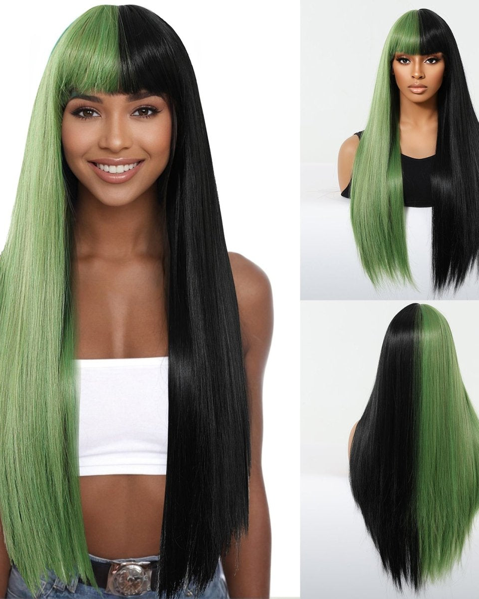 Split - Dye Black & Green with Full Fringe Wig - MARKETPLACE - Milk & Honey Wigs