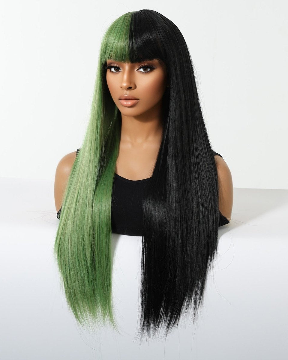 Split - Dye Black & Green with Full Fringe Wig - MARKETPLACE - Milk & Honey Wigs