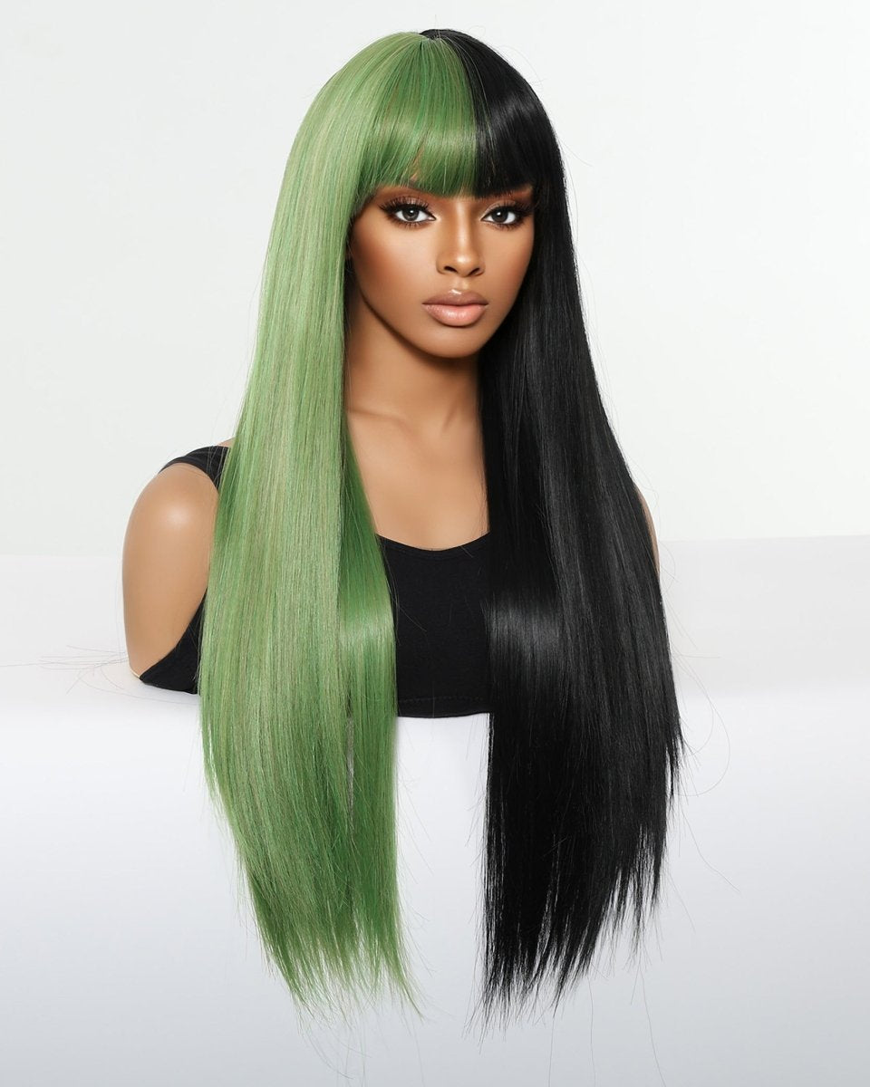 Split - Dye Black & Green with Full Fringe Wig - MARKETPLACE - Milk & Honey Wigs