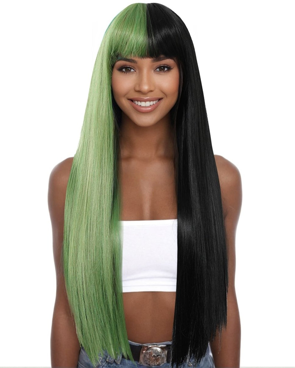 Split - Dye Black & Green with Full Fringe Wig - MARKETPLACE - Milk & Honey Wigs