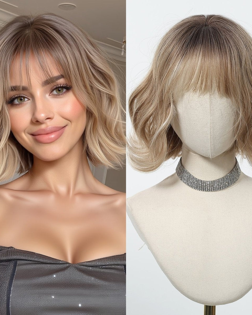 Tousled Honey Blonde Bob with Wispy Fringe Wig - MARKETPLACE - Milk & Honey Wigs