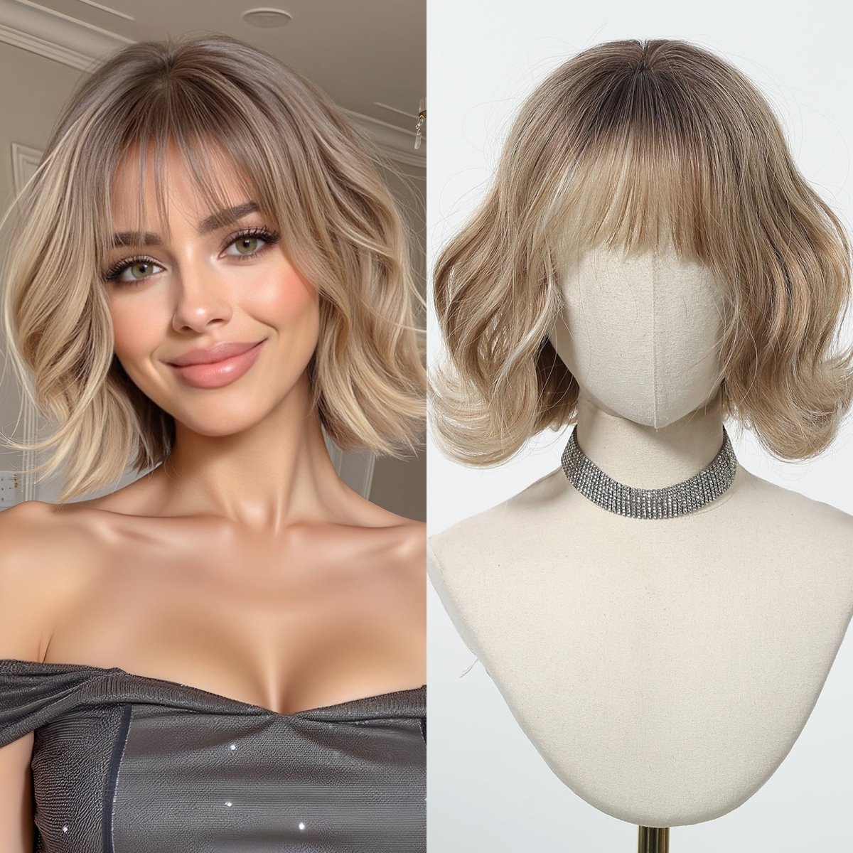 Tousled Honey Blonde Bob with Wispy Fringe Wig - MARKETPLACE - Milk & Honey Wigs