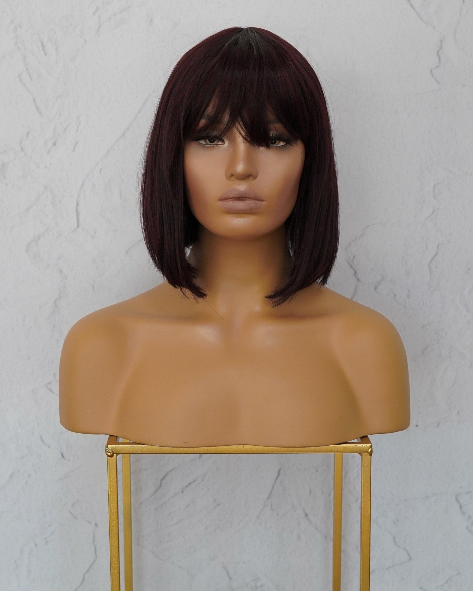 COURTNEY Burgundy Fringe Wig - Milk & Honey Wigs