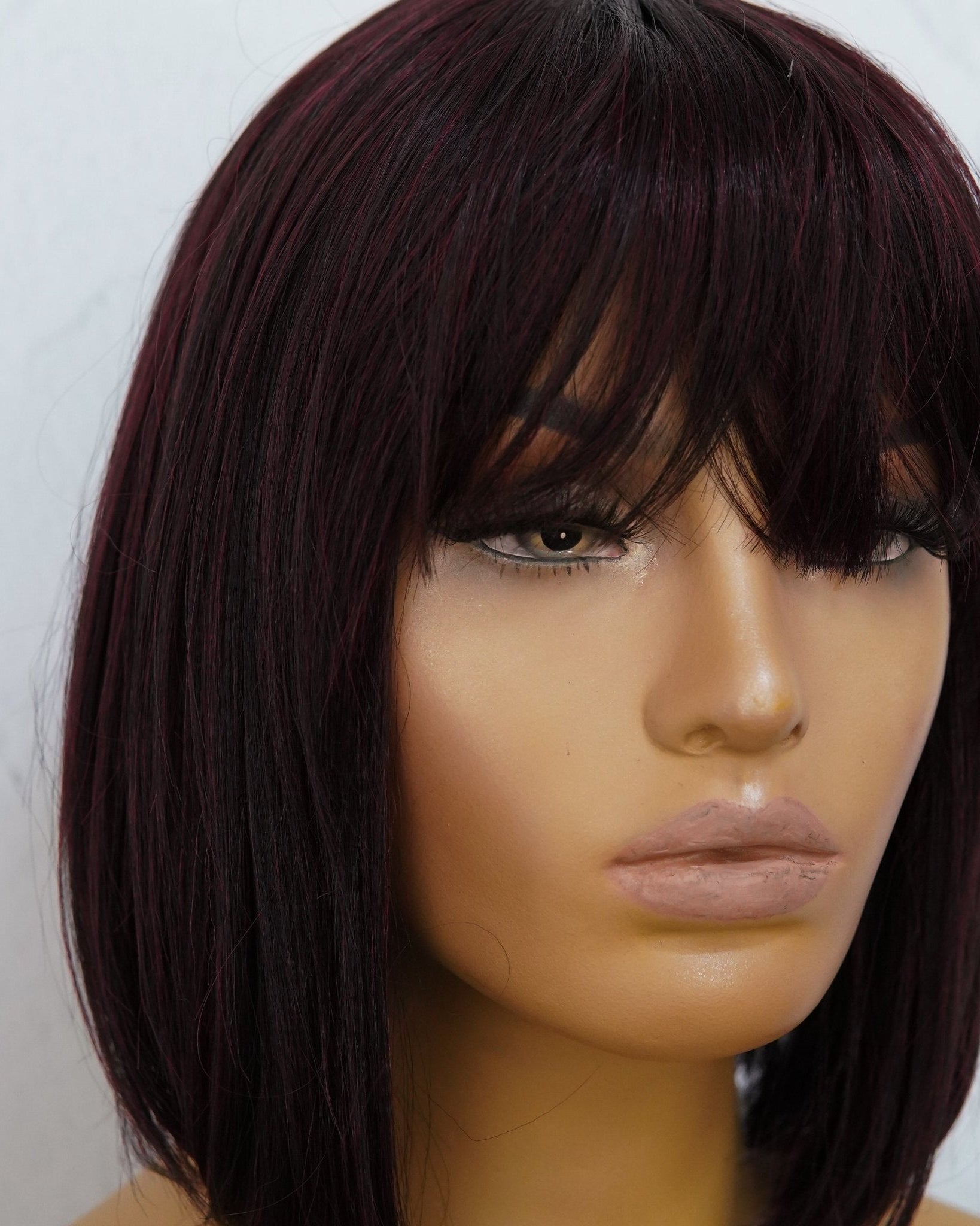 COURTNEY Burgundy Fringe Wig - Milk & Honey Wigs