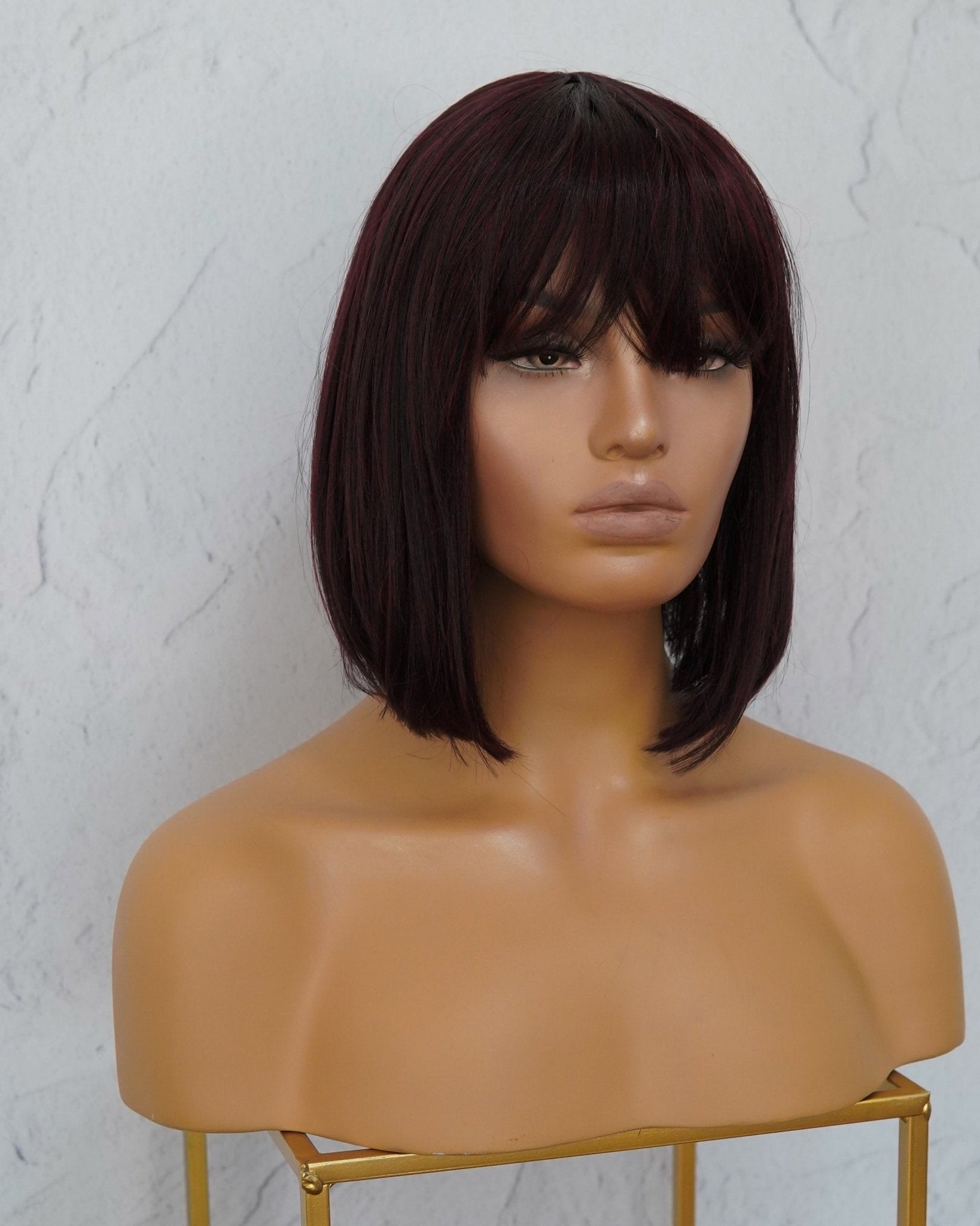 COURTNEY Burgundy Fringe Wig - Milk & Honey Wigs