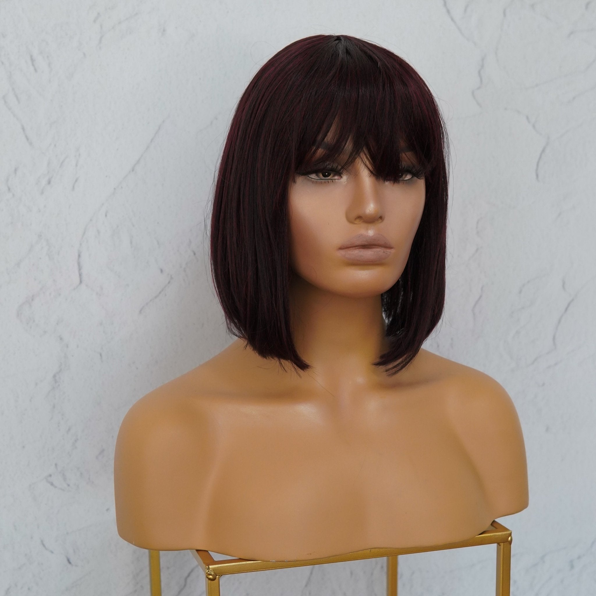 COURTNEY Burgundy Fringe Wig - Milk & Honey Wigs