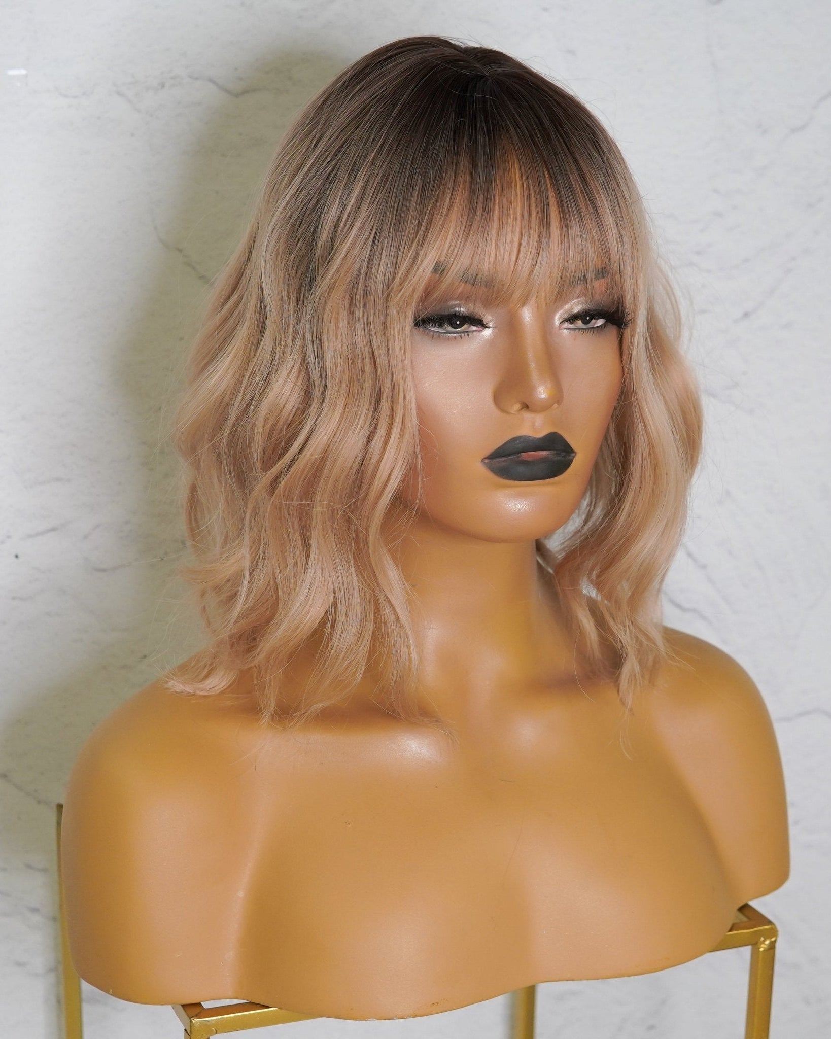 HAYLEY Caramel Ombre Bob Fringe Wig - Milk & Honey Wigs