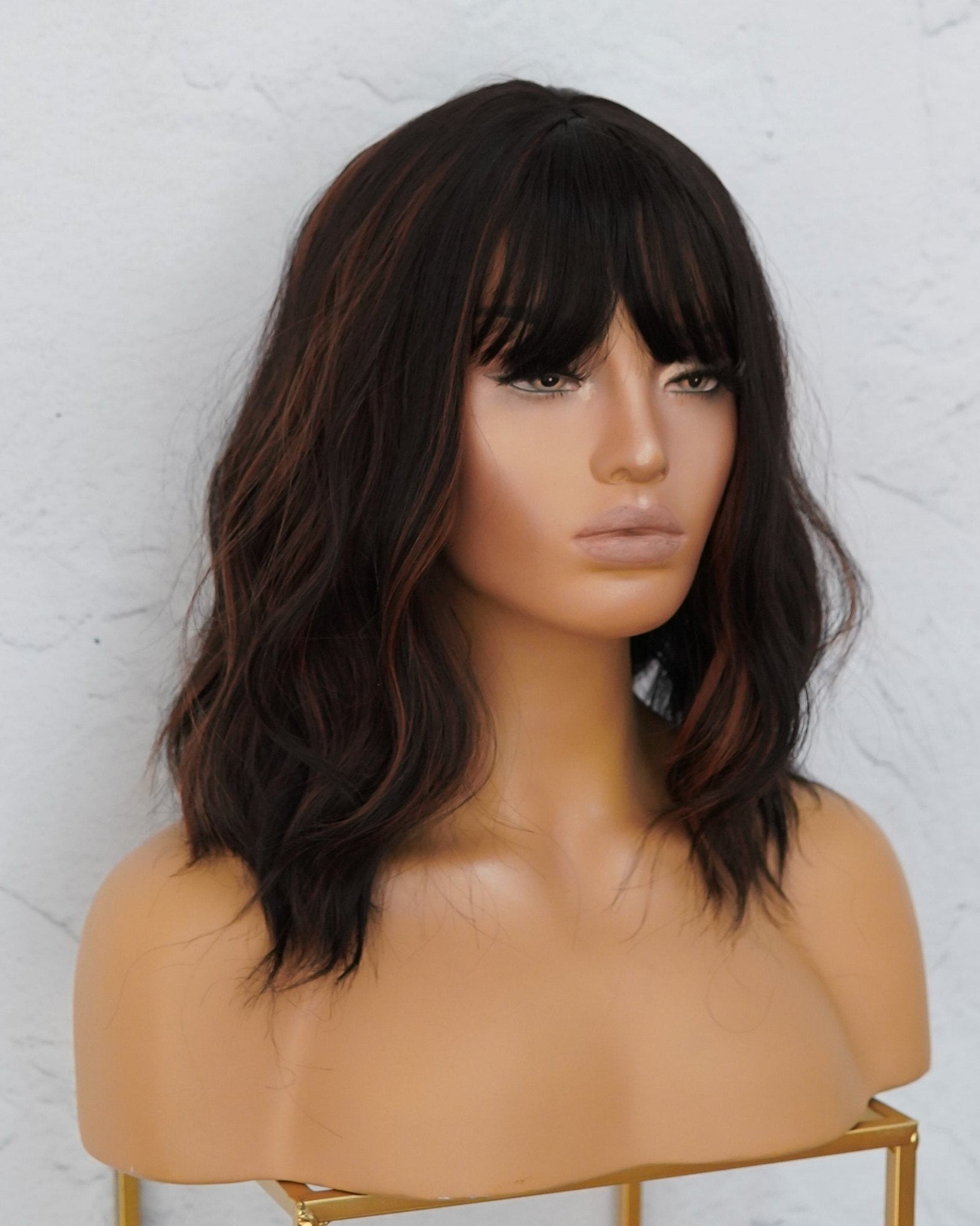 HAYLEY Darkest Brown with Highlights Bob Fringe Wig - Milk & Honey Wigs