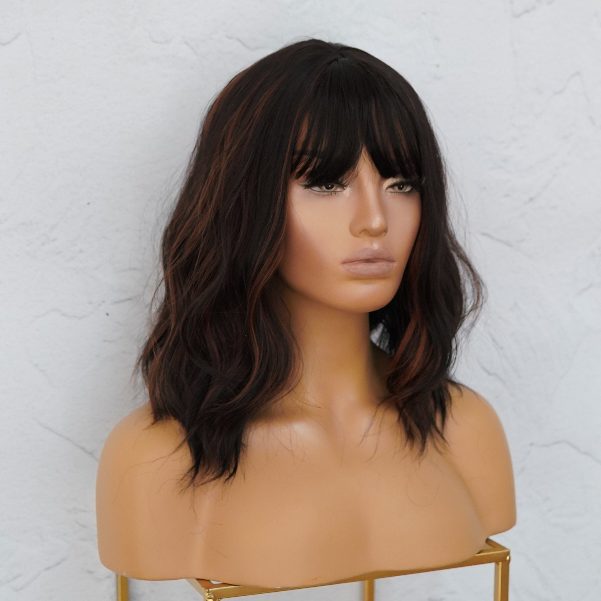 HAYLEY Darkest Brown with Highlights Bob Fringe Wig - Milk & Honey Wigs