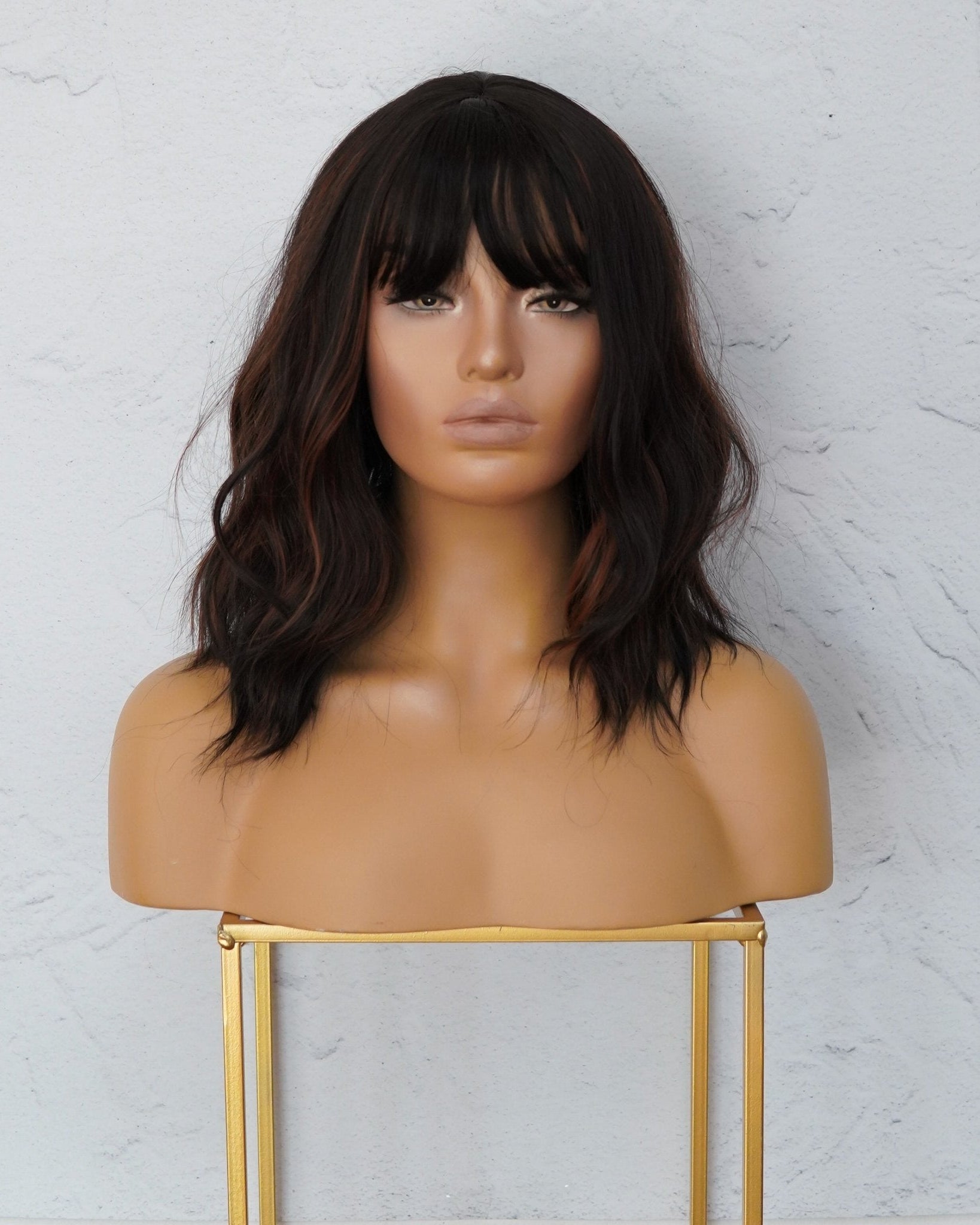 HAYLEY Darkest Brown with Highlights Bob Fringe Wig - Milk & Honey Wigs