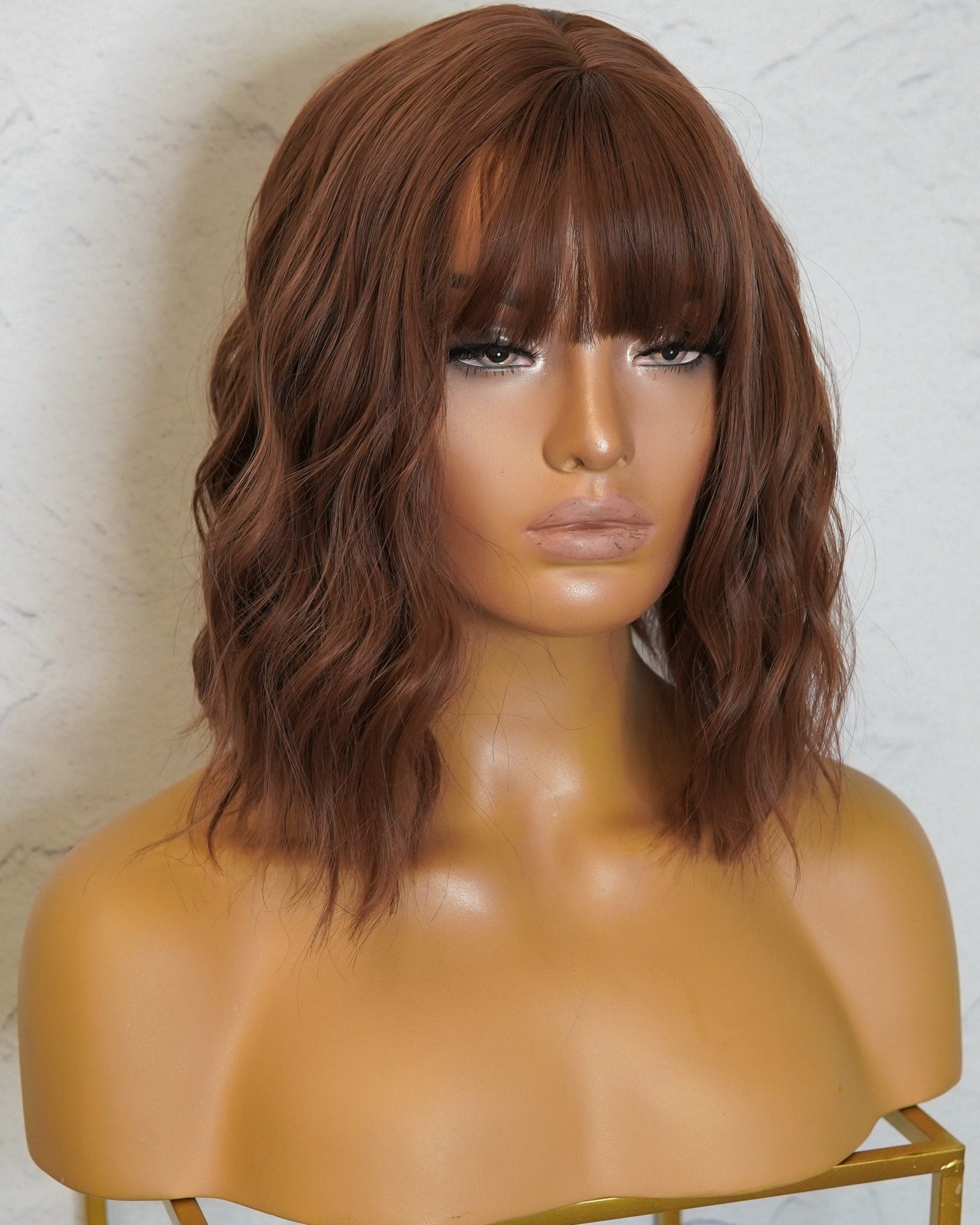 HAYLEY Medium Brown Bob Fringe Wig - Milk & Honey Wigs