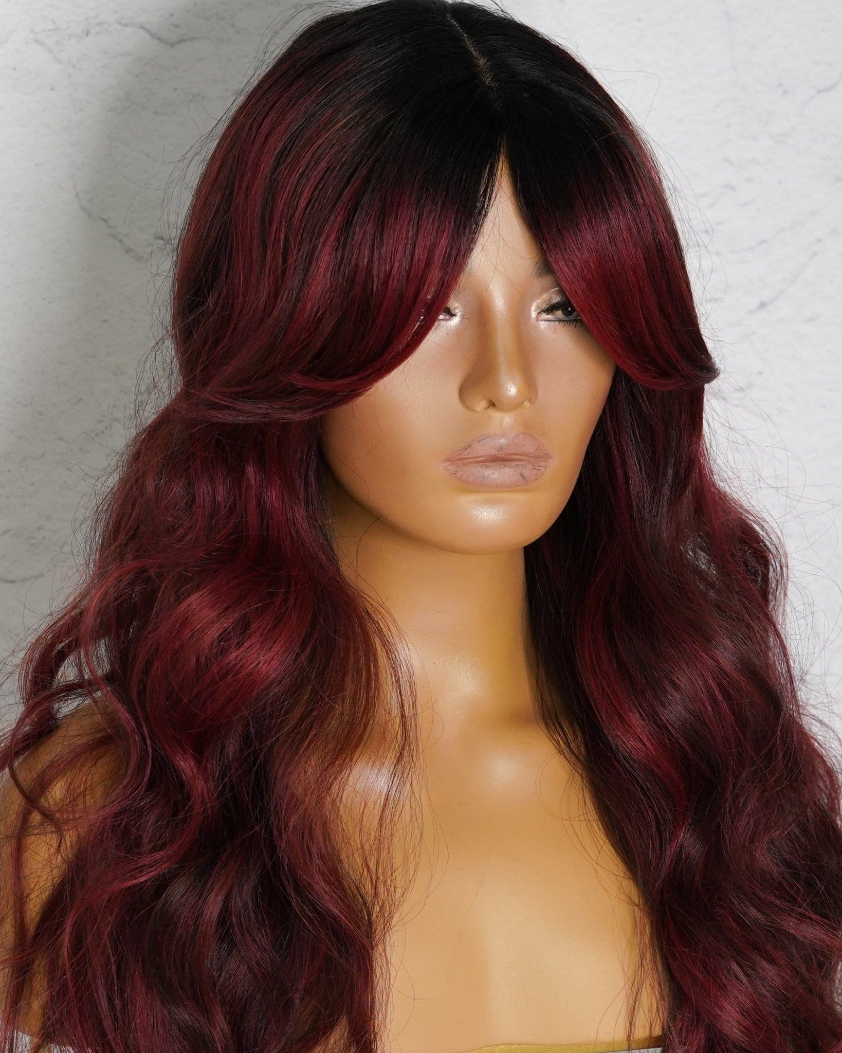 HENLEY Burgundy Lace Fringe Wig - Milk & Honey Wigs