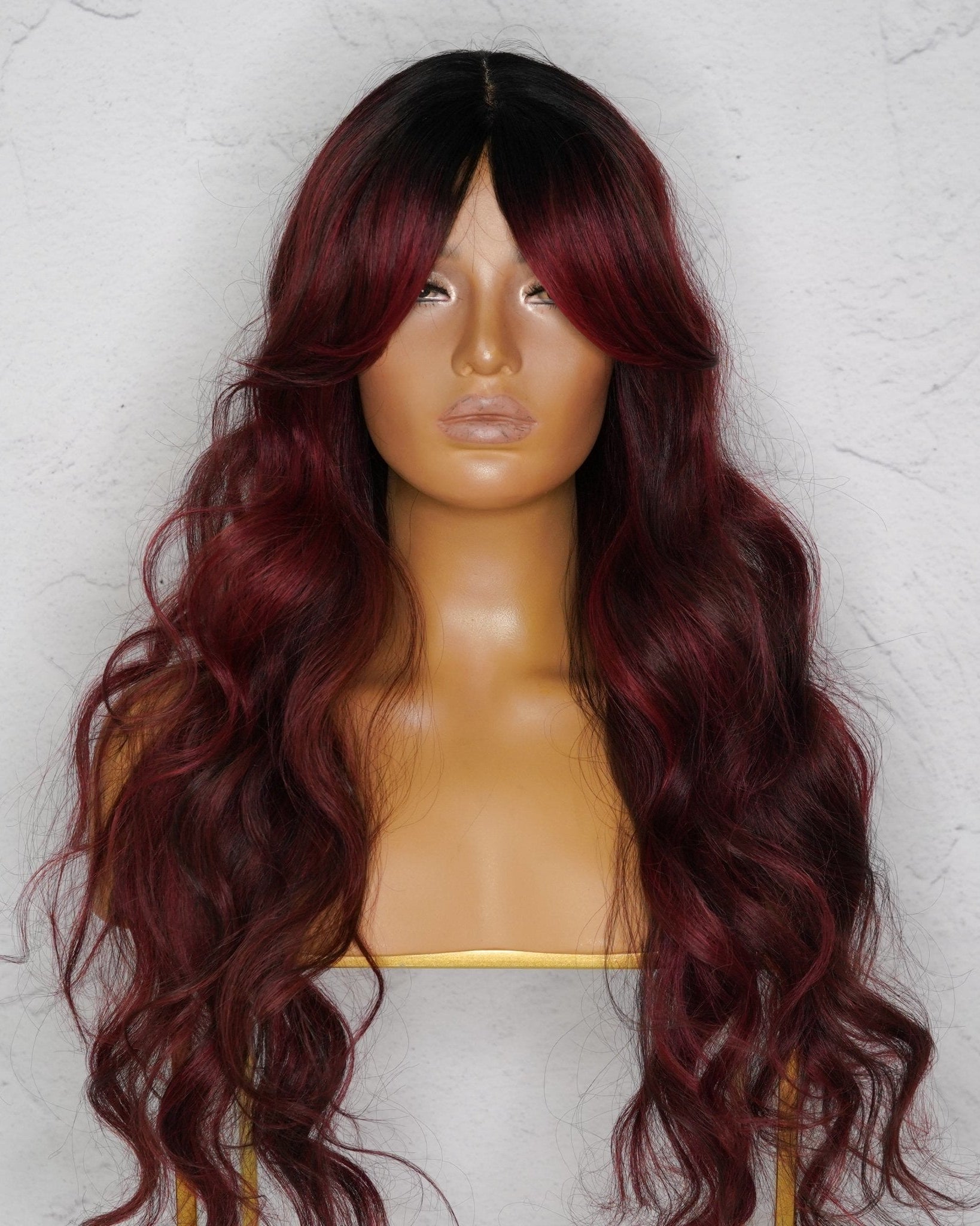 HENLEY Burgundy Lace Fringe Wig - Milk & Honey Wigs