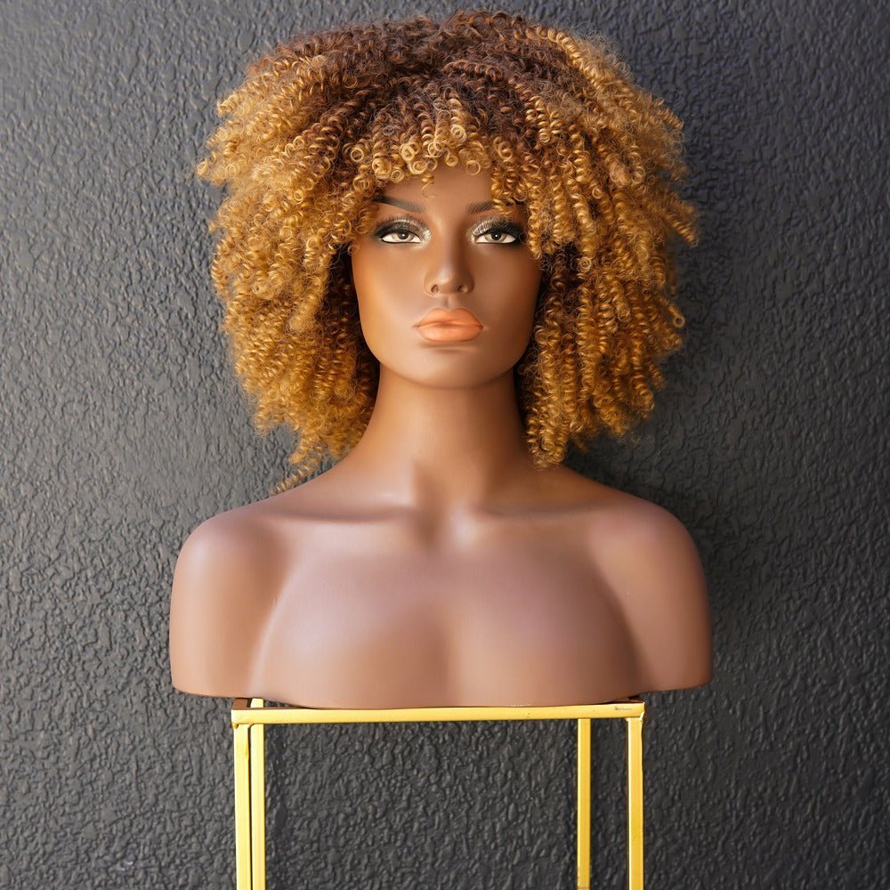 JAYDA - Caramel - Afro Curl Wig | Brown, 14 Inch, Fringe, Synthetic Hair | Milk & Honey Wigs