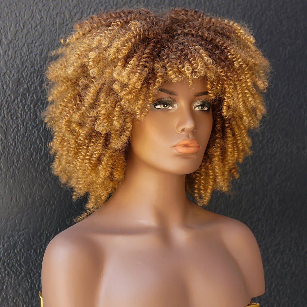 JAYDA - Caramel - Afro Curl Wig | Brown, 14 Inch, Fringe, Synthetic Hair | Milk & Honey Wigs