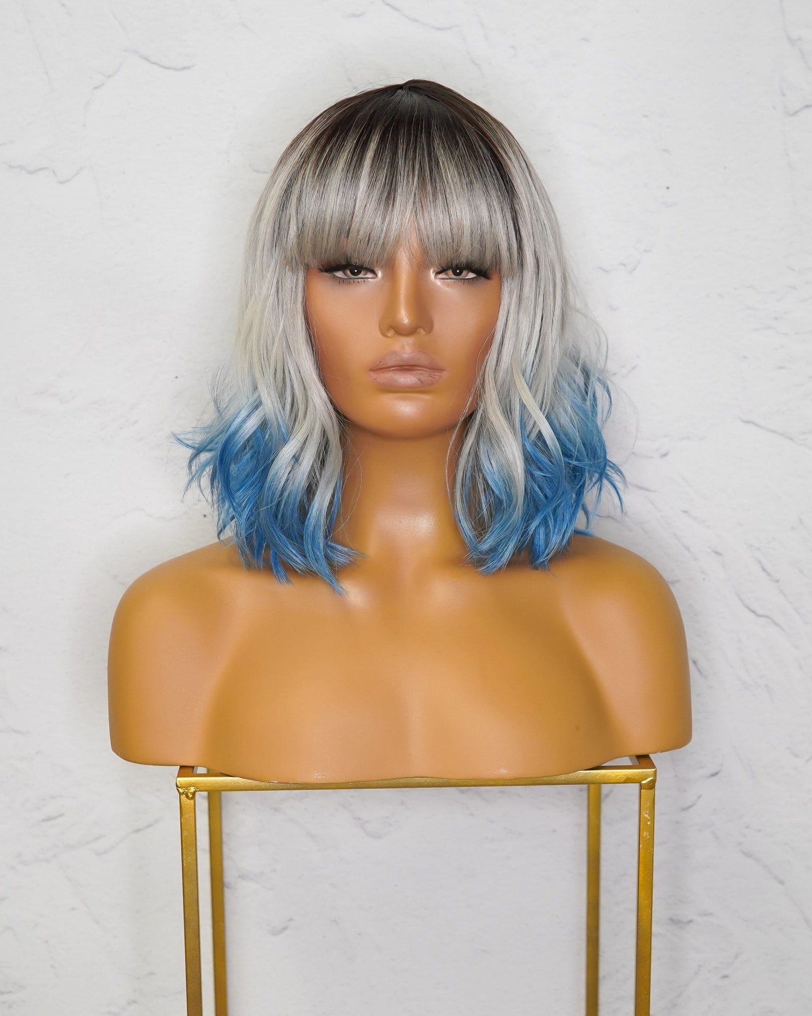 JORDAN Ombre Blue Bob Fringe Wig - Milk & Honey Wigs