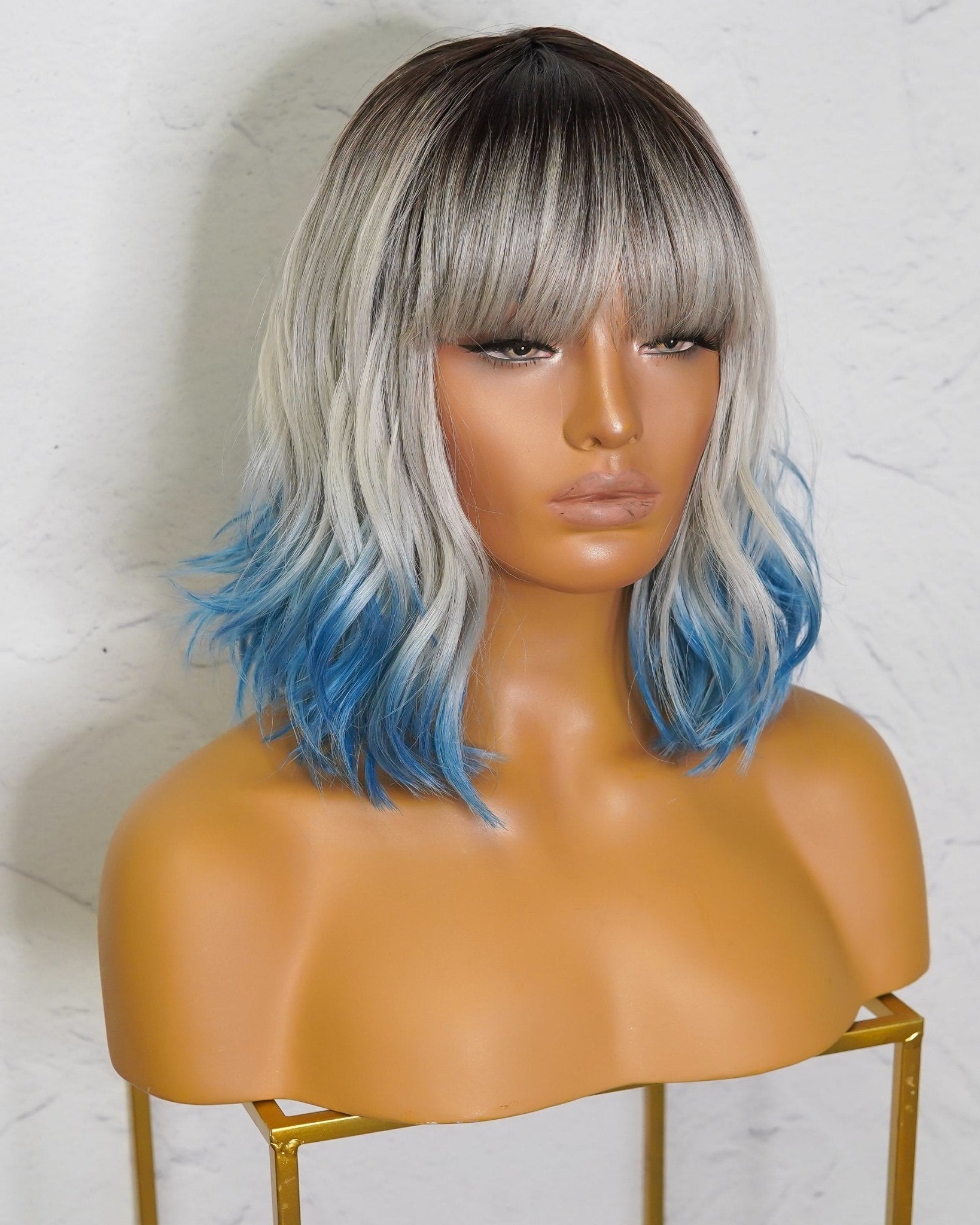 JORDAN Ombre Blue Bob Fringe Wig - Milk & Honey Wigs