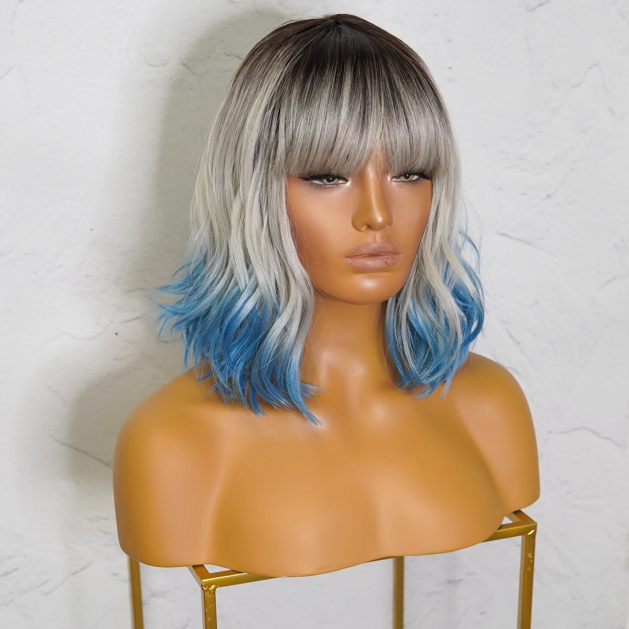 JORDAN Ombre Blue Bob Fringe Wig - Milk & Honey Wigs