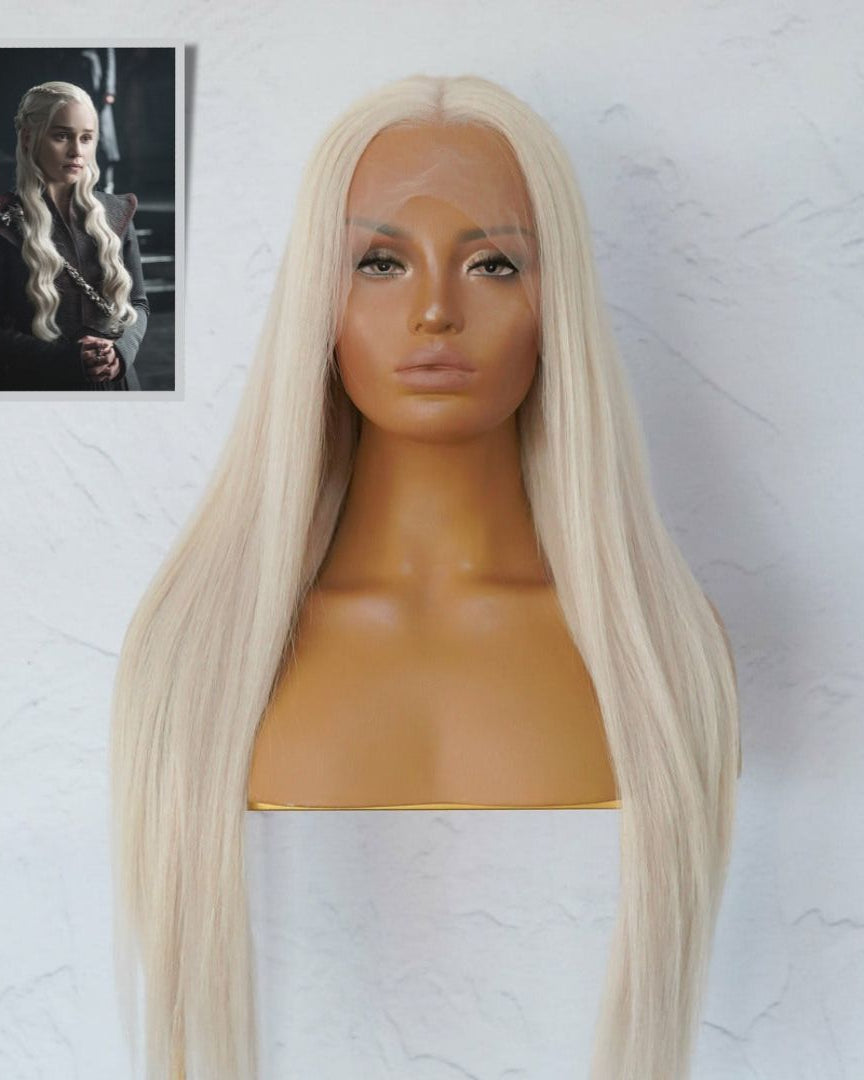 KHALEESII COSPLAY - CLEO Platinum White Blonde Human Hair Lace Front Wig - Milk & Honey Wigs