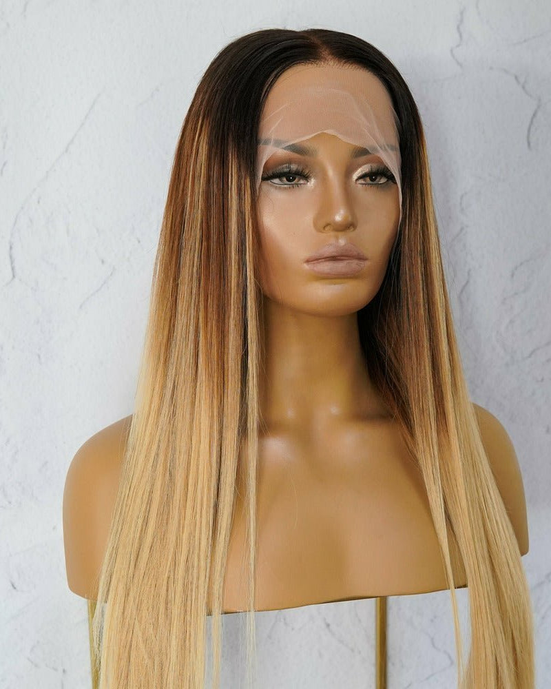 LANIE Ombre Brown Human Hair Lace Front Wig - Milk & Honey Wigs