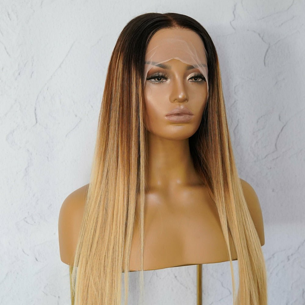 LANIE Ombre Brown Human Hair Lace Front Wig - Milk & Honey Wigs