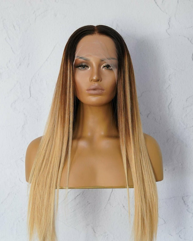 LANIE Ombre Brown Human Hair Lace Front Wig - Milk & Honey Wigs