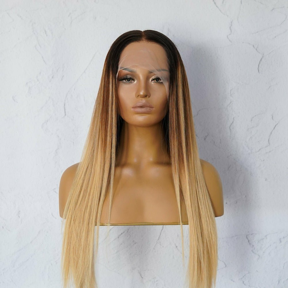 LANIE Ombre Brown Human Hair Lace Front Wig - Milk & Honey Wigs