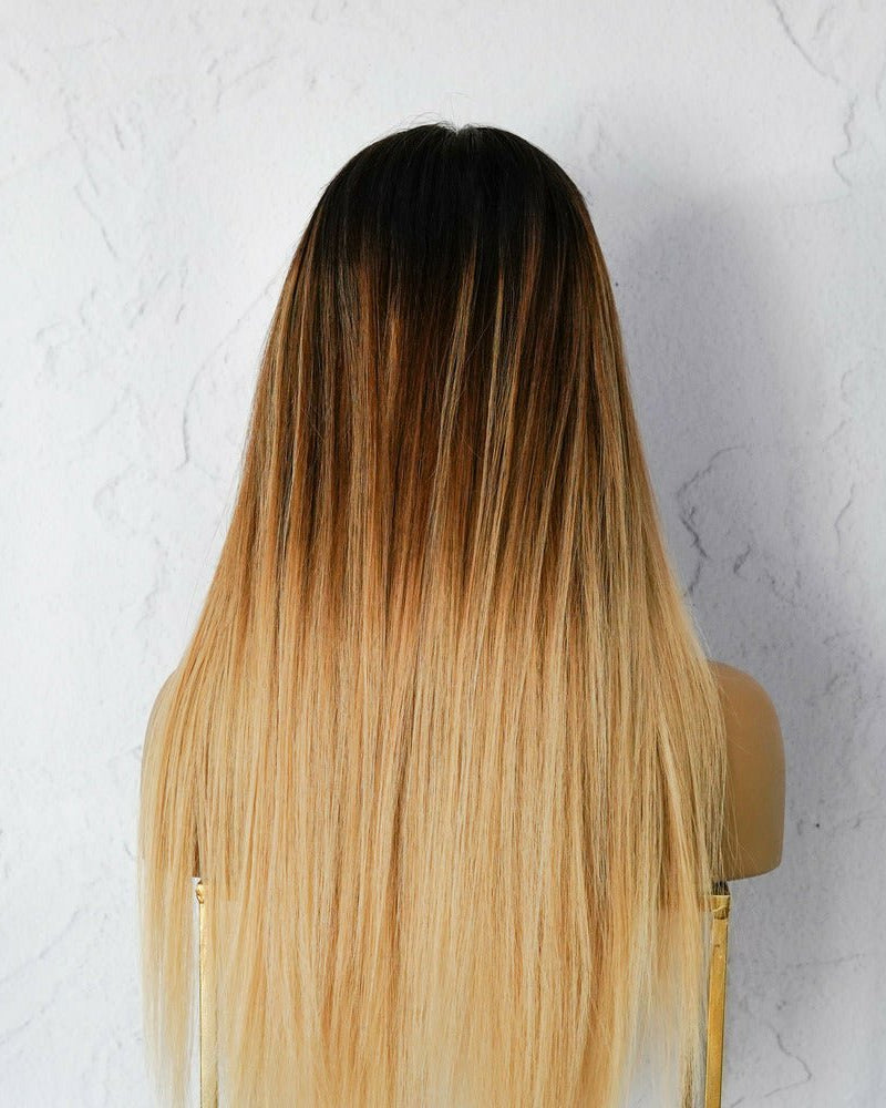 LANIE Ombre Brown Human Hair Lace Front Wig - Milk & Honey Wigs