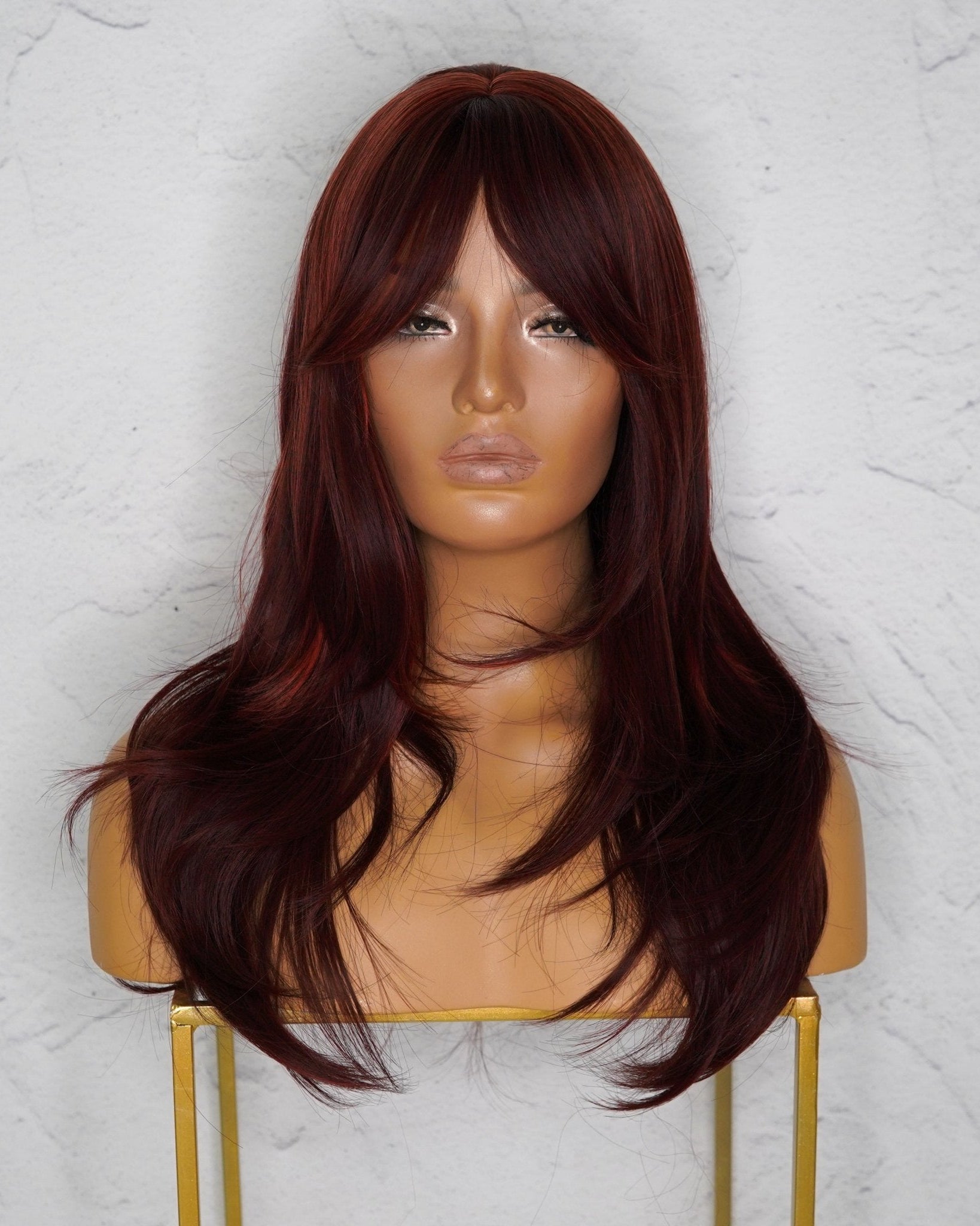 LAYTON Burgundy Fringe Wig - Milk & Honey Wigs