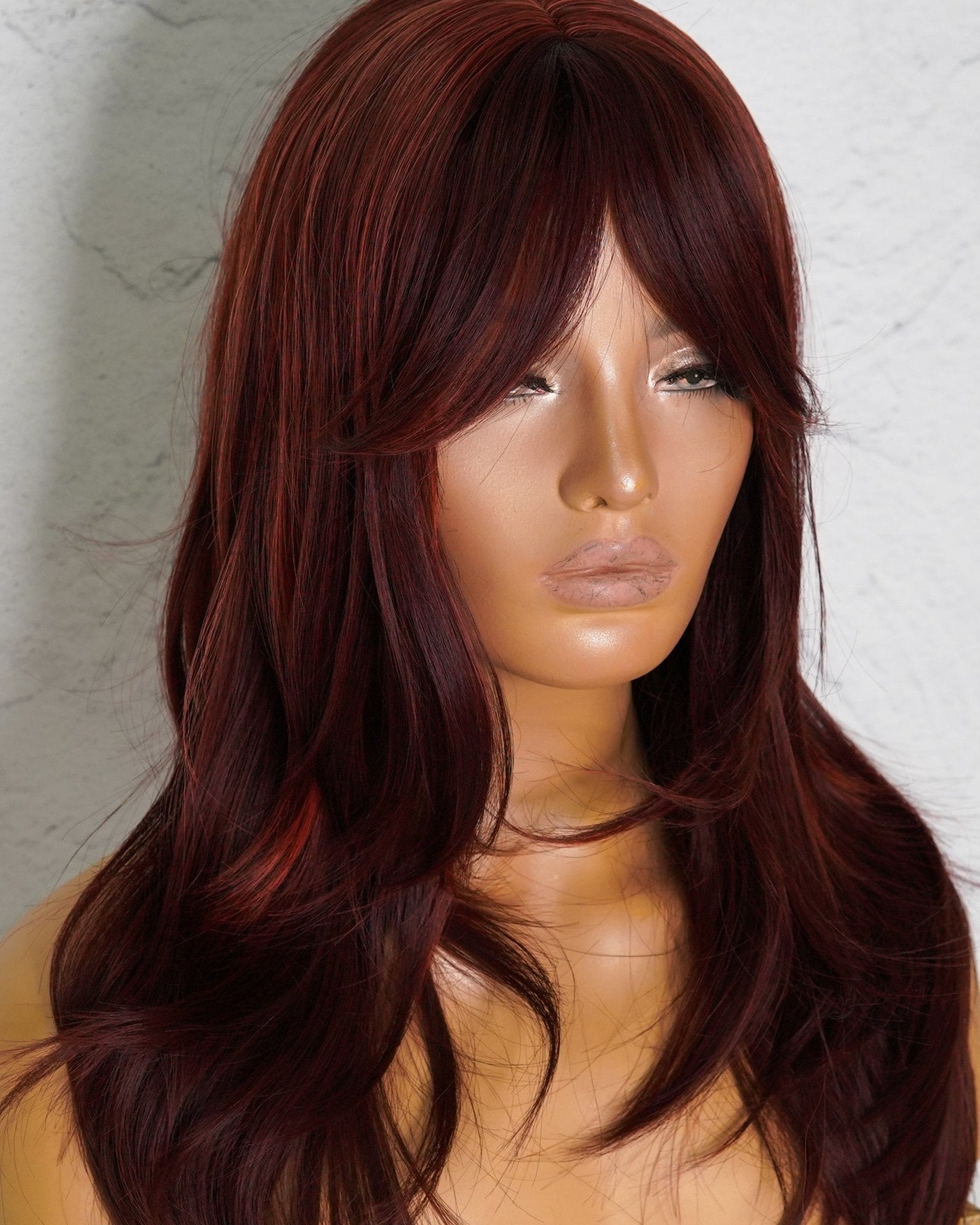 LAYTON Burgundy Fringe Wig - Milk & Honey Wigs
