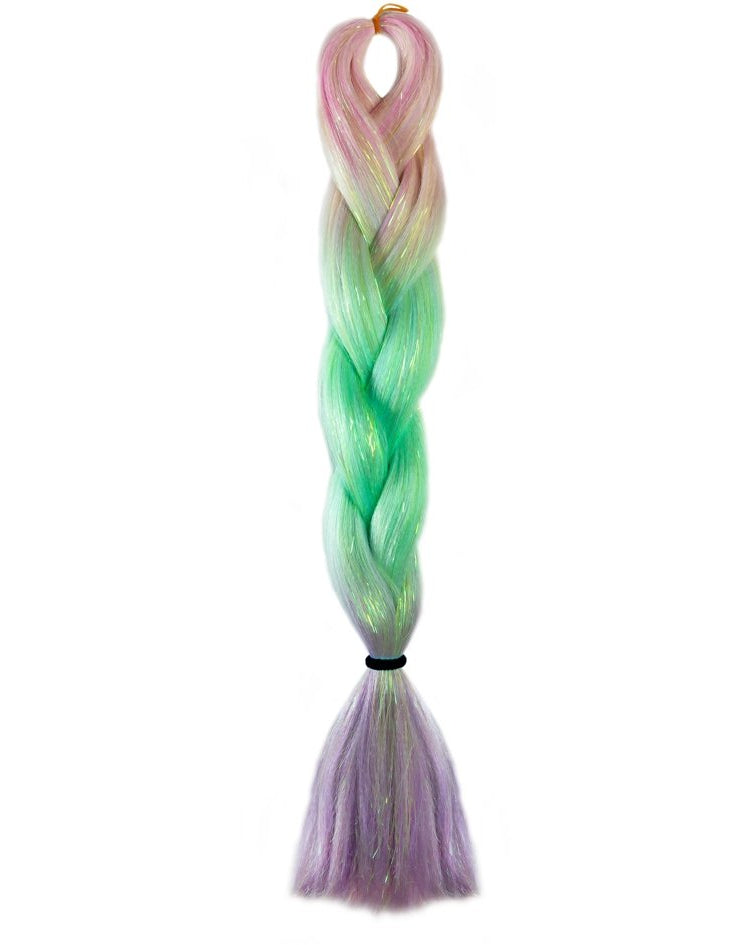 PINK, GREEN, PURPLE GLITTER BRAID HAIR 24" - Milk & Honey Wigs