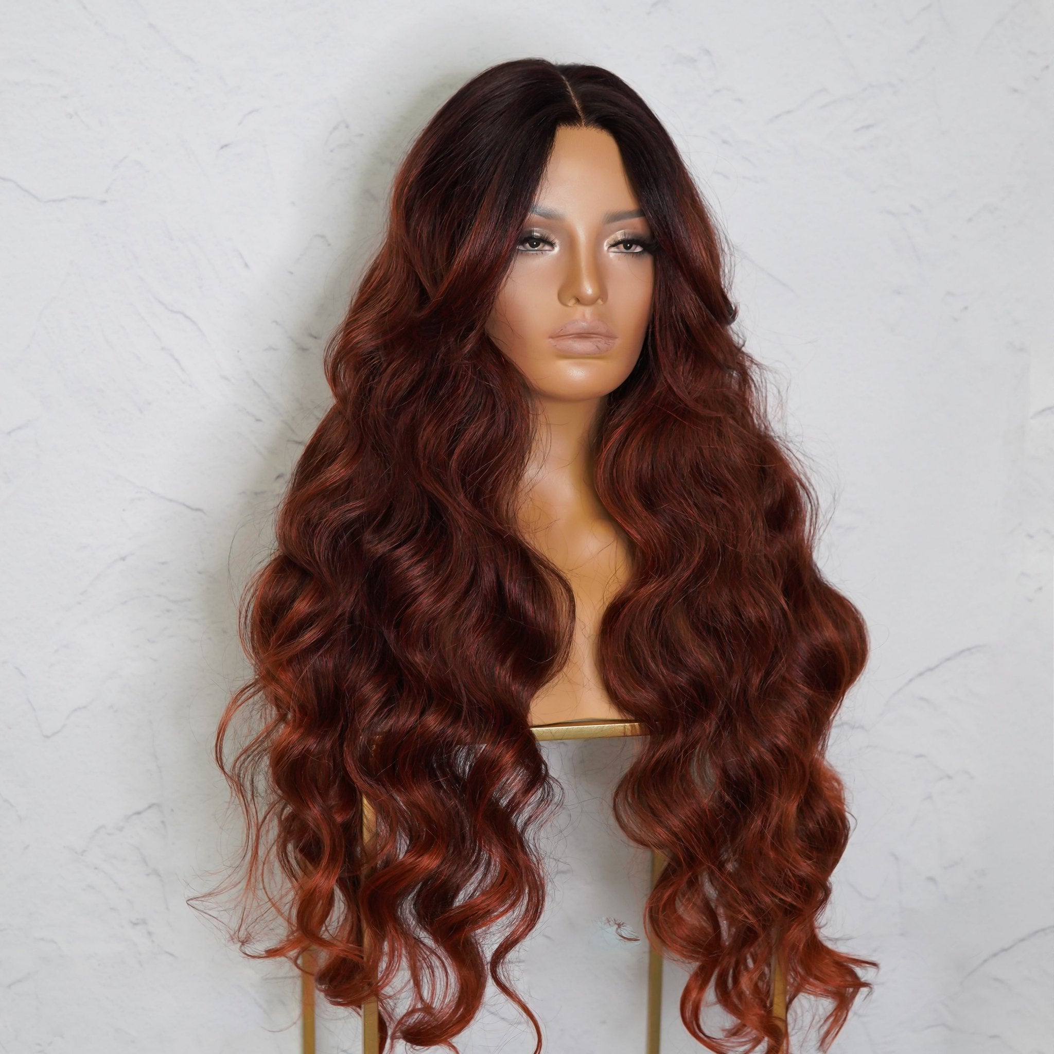 PIPER - Burgundy - Lace Front Wig | Red, 28 Inch+, T-Part Lace Front, Synthetic Hair | Milk & Honey Wigs