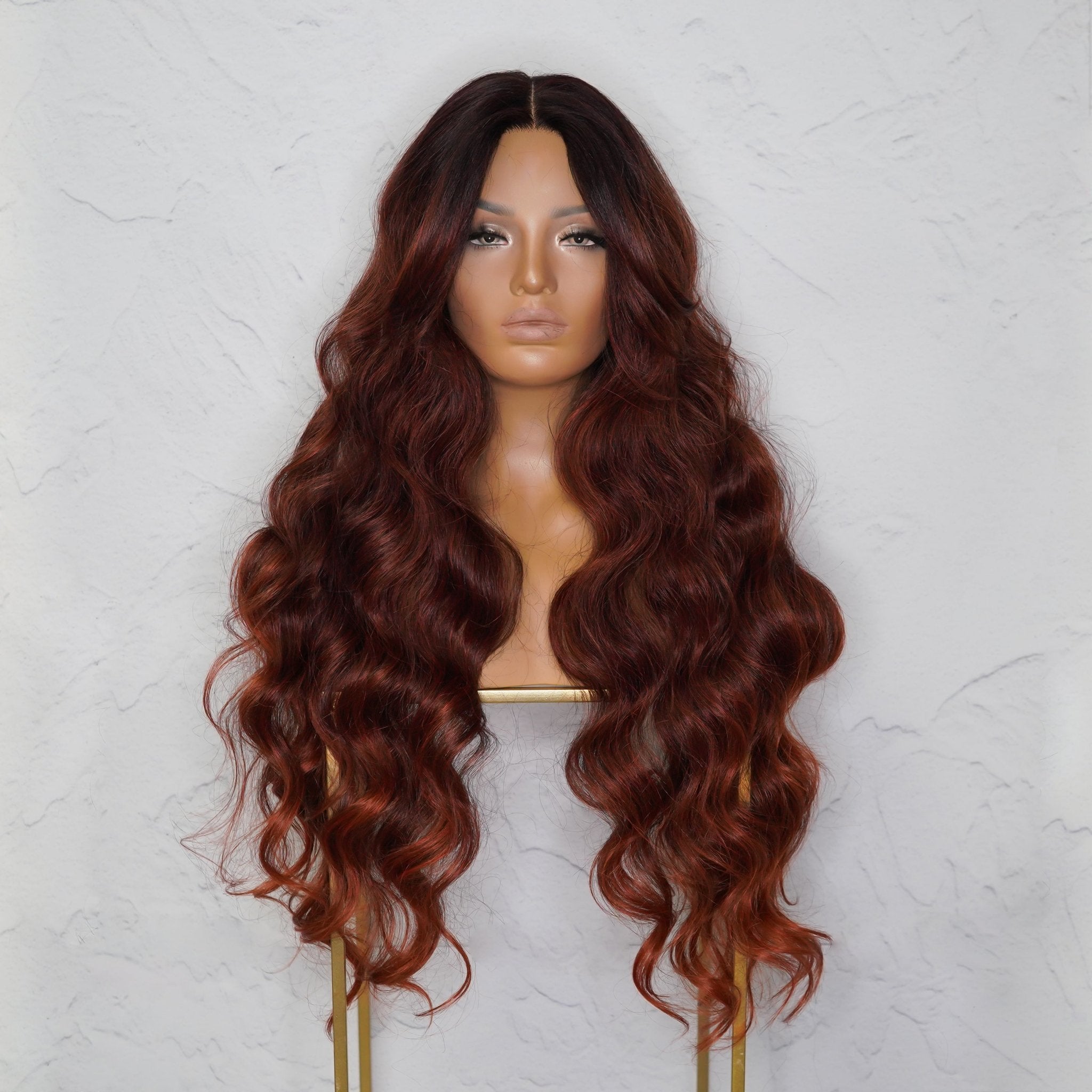 PIPER - Burgundy - Lace Front Wig | Red, 28 Inch+, T-Part Lace Front, Synthetic Hair | Milk & Honey Wigs