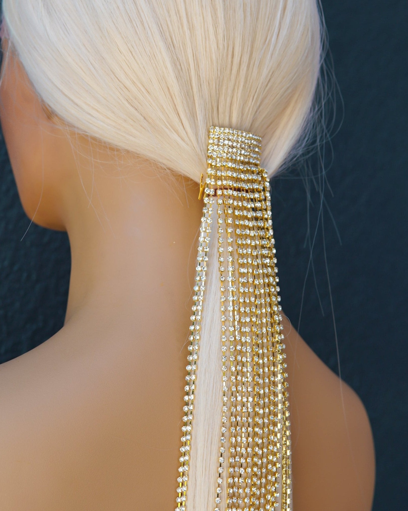 Rhinestone Ponytail Hair Chain - GOLD - Milk & Honey Wigs