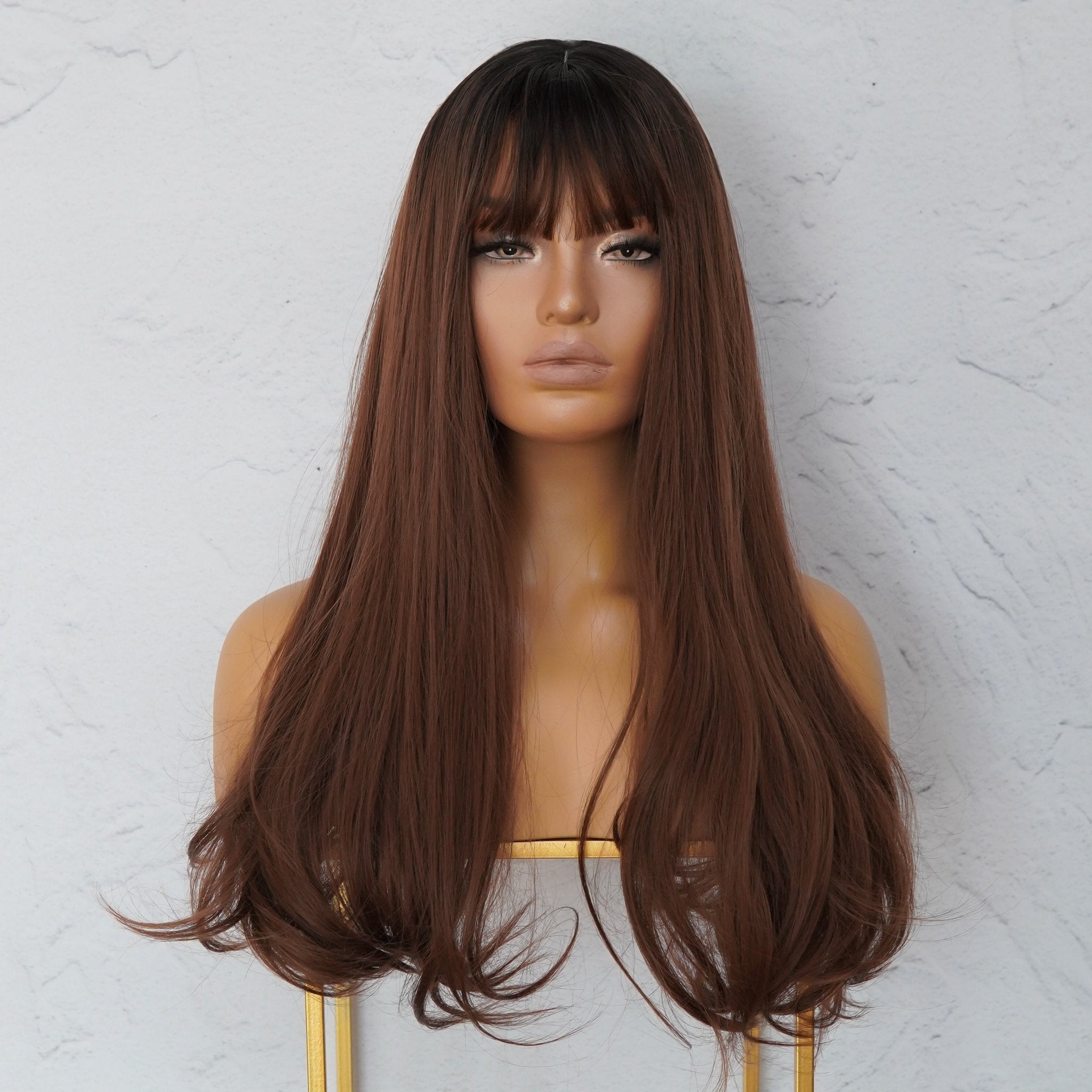 STACEY - Brown Ombre - Fringe Wig | Brown, 22 Inch, Fringe, Synthetic Hair | Milk & Honey Wigs