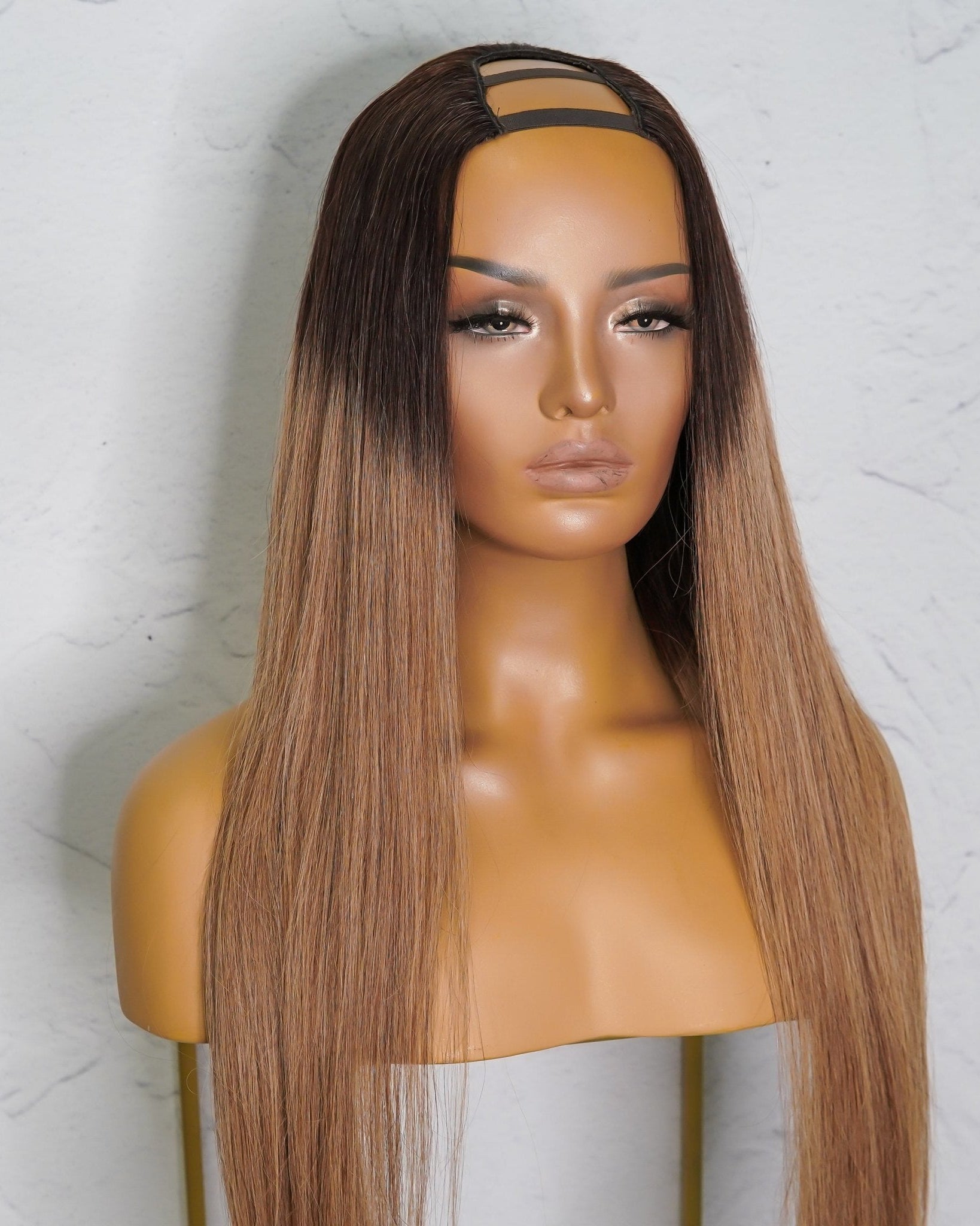 SUZY Ombre Brown Human Hair U Part Wig - Milk & Honey Wigs