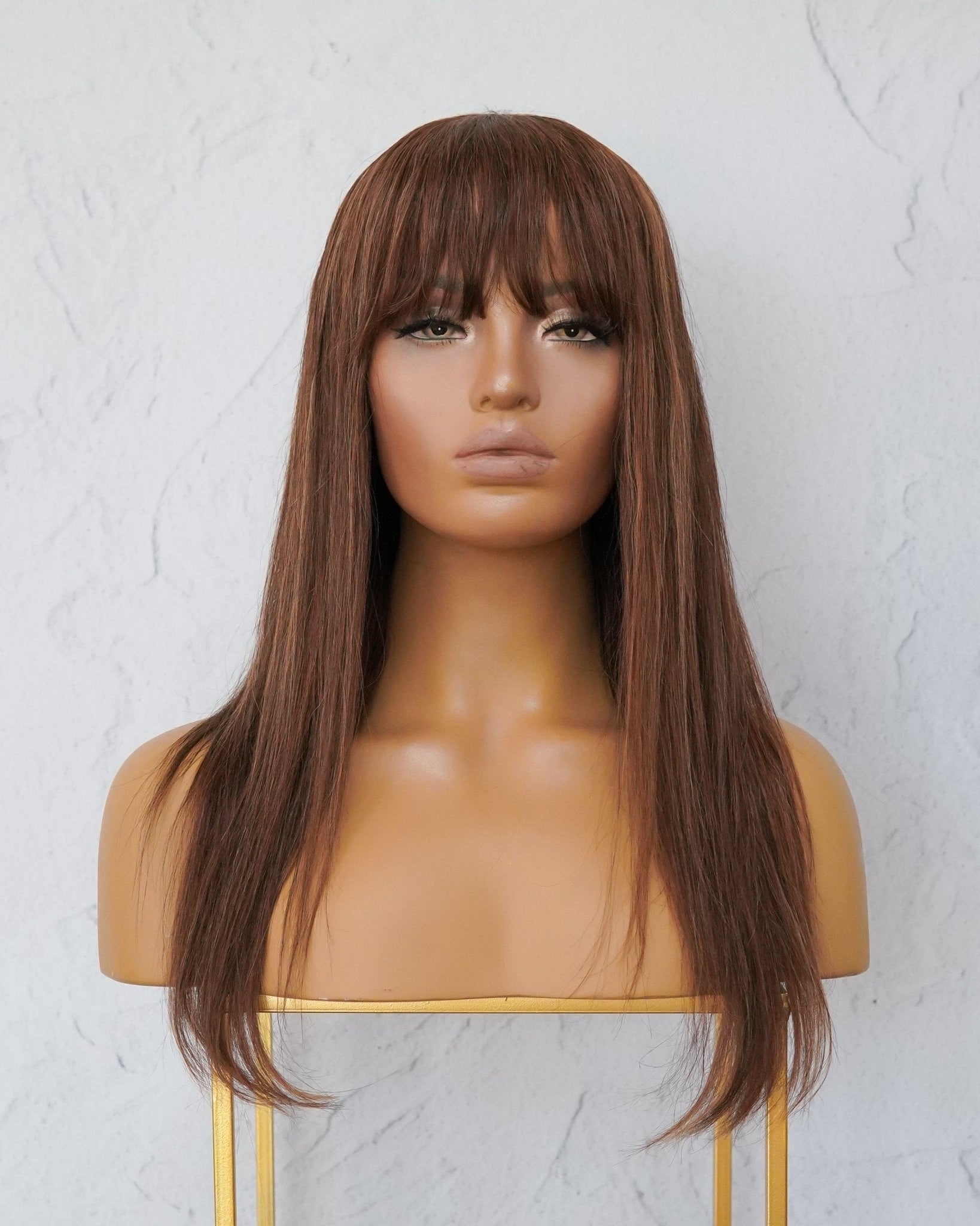 VICTORIA Brown Human Hair Fringe Wig ** READY TO SHIP ** - Milk & Honey Wigs