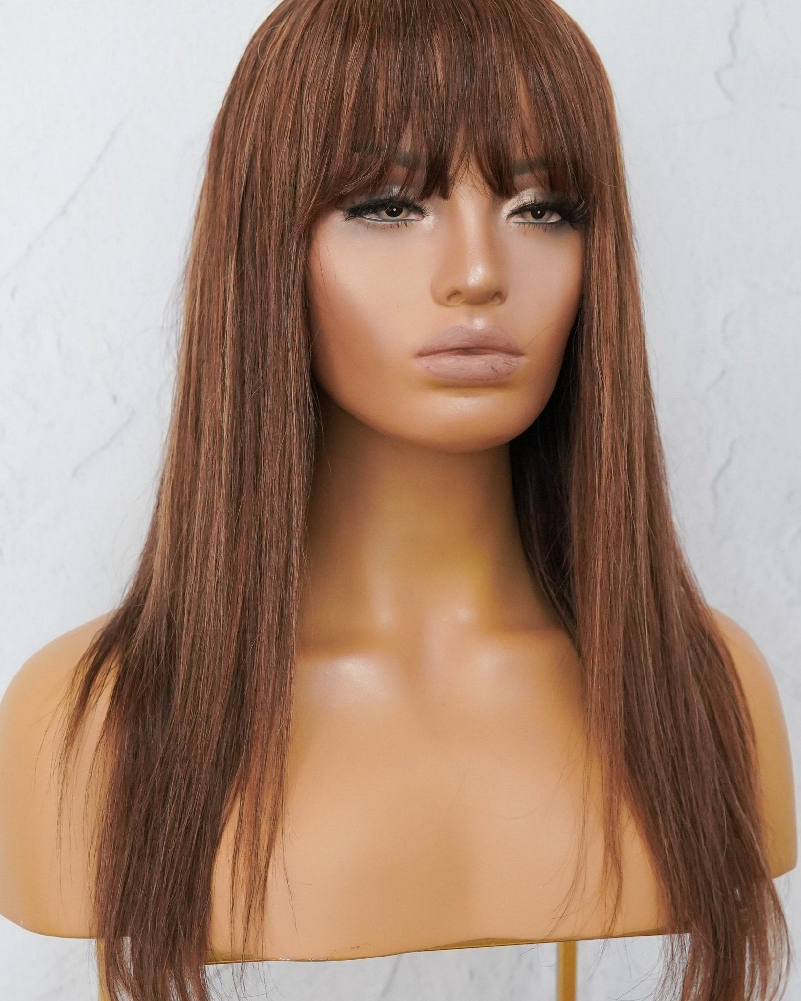 VICTORIA Brown Human Hair Fringe Wig ** READY TO SHIP ** - Milk & Honey Wigs