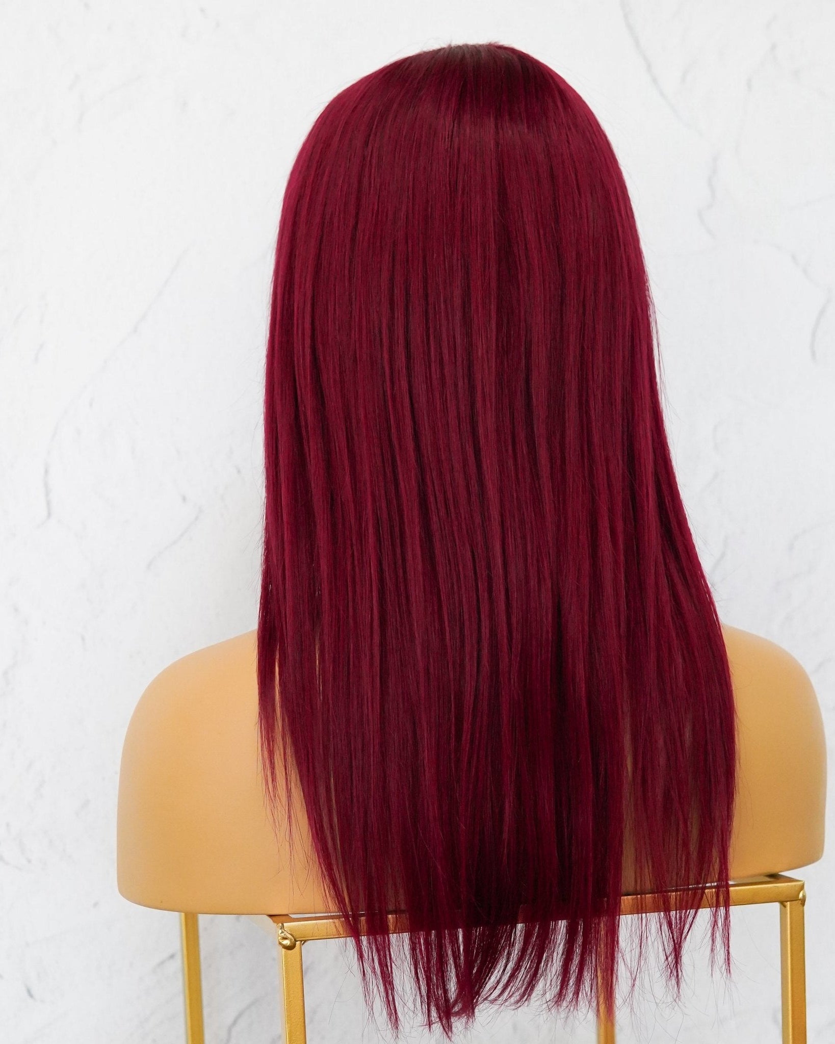 VICTORIA Burgundy Red Human Hair Fringe Wig - Milk & Honey Wigs