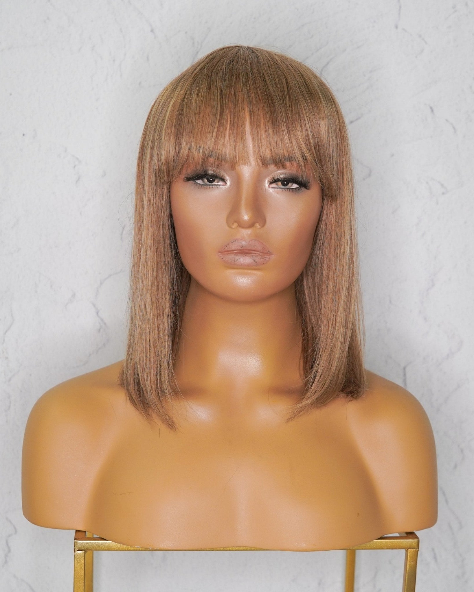 VICTORIA Caramel Human Hair Fringe Wig - Milk & Honey Wigs