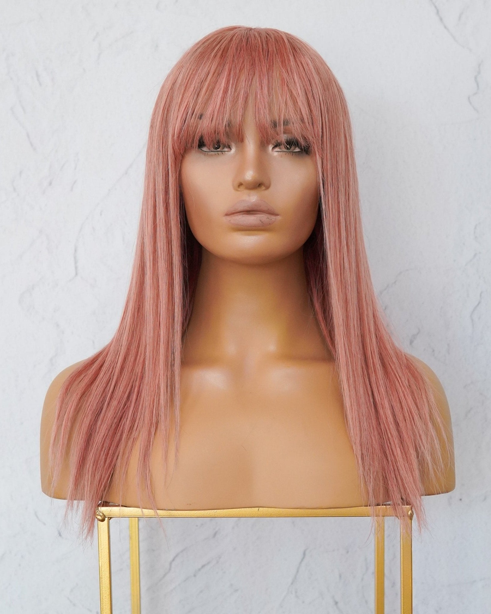 VICTORIA Dusty Pink Human Hair Fringe Wig - Milk & Honey Wigs