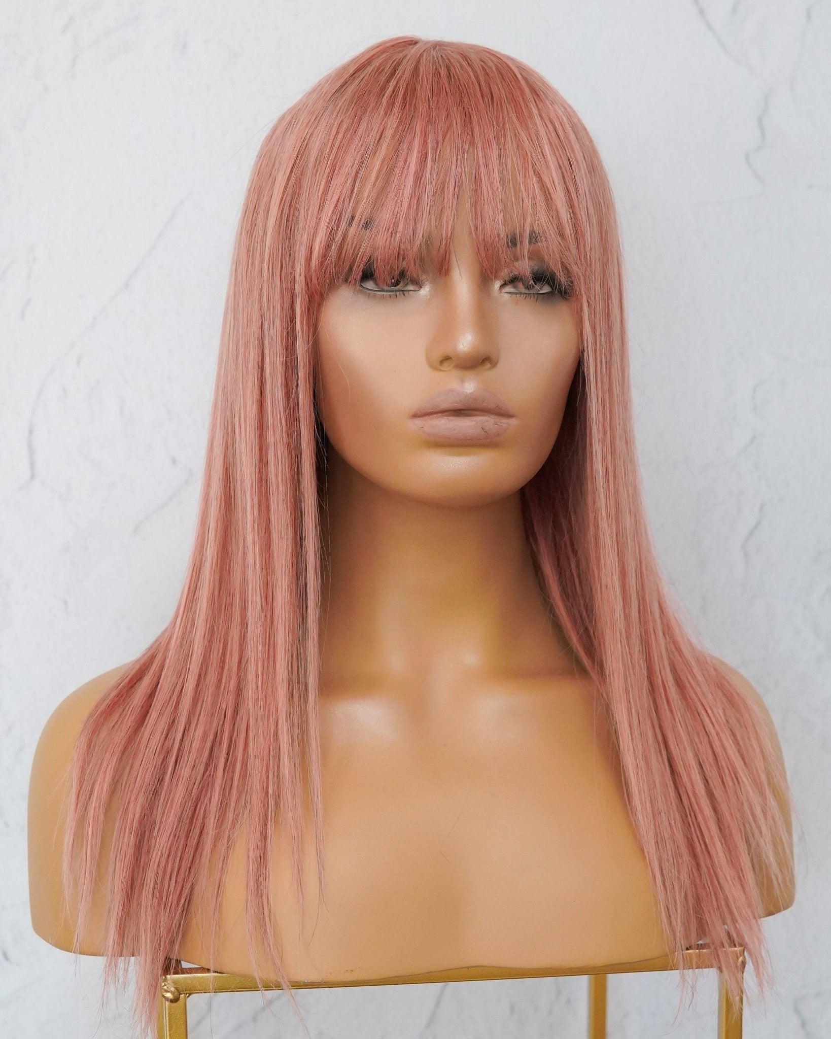 VICTORIA Dusty Pink Human Hair Fringe Wig - Milk & Honey Wigs