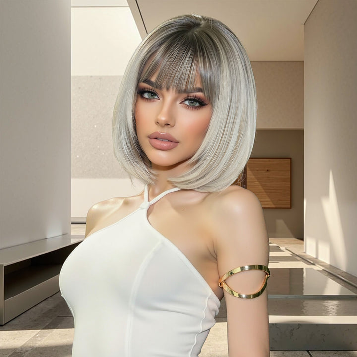 Platinum Blonde Bob Wig with Fringe Wig - MARKETPLACE