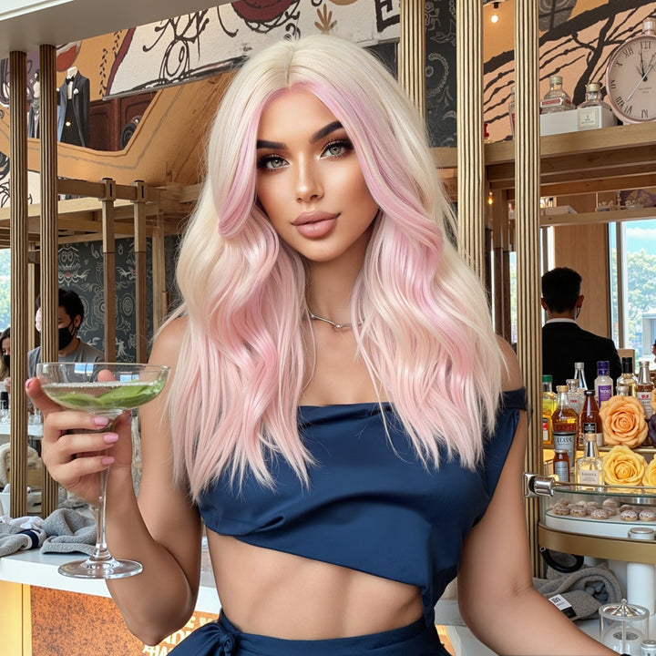 Platinum Blonde with Pastel Pink Highlights Wig - MARKETPLACE