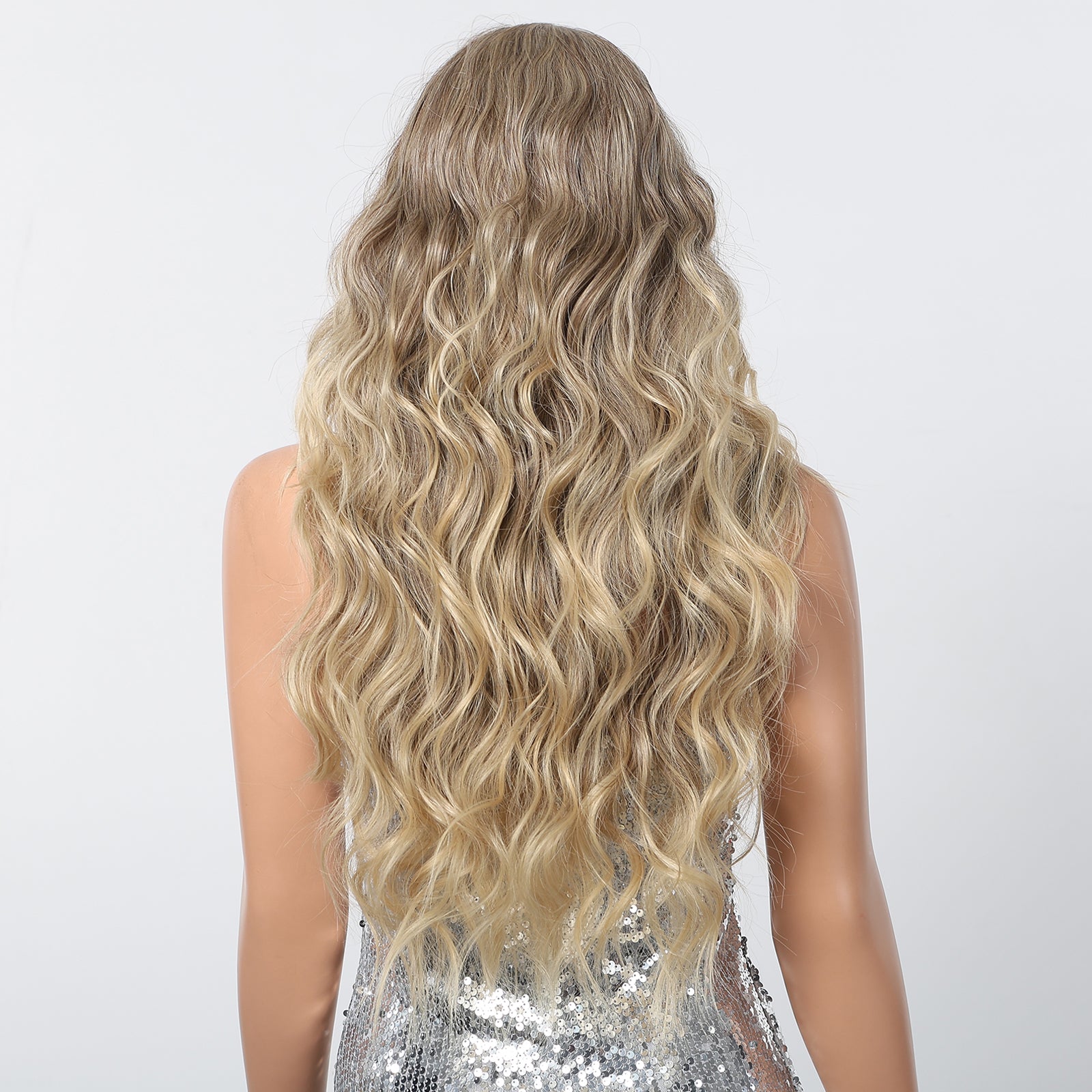 Long Natural Brown Synthetic Curly Wig - MARKETPLACE