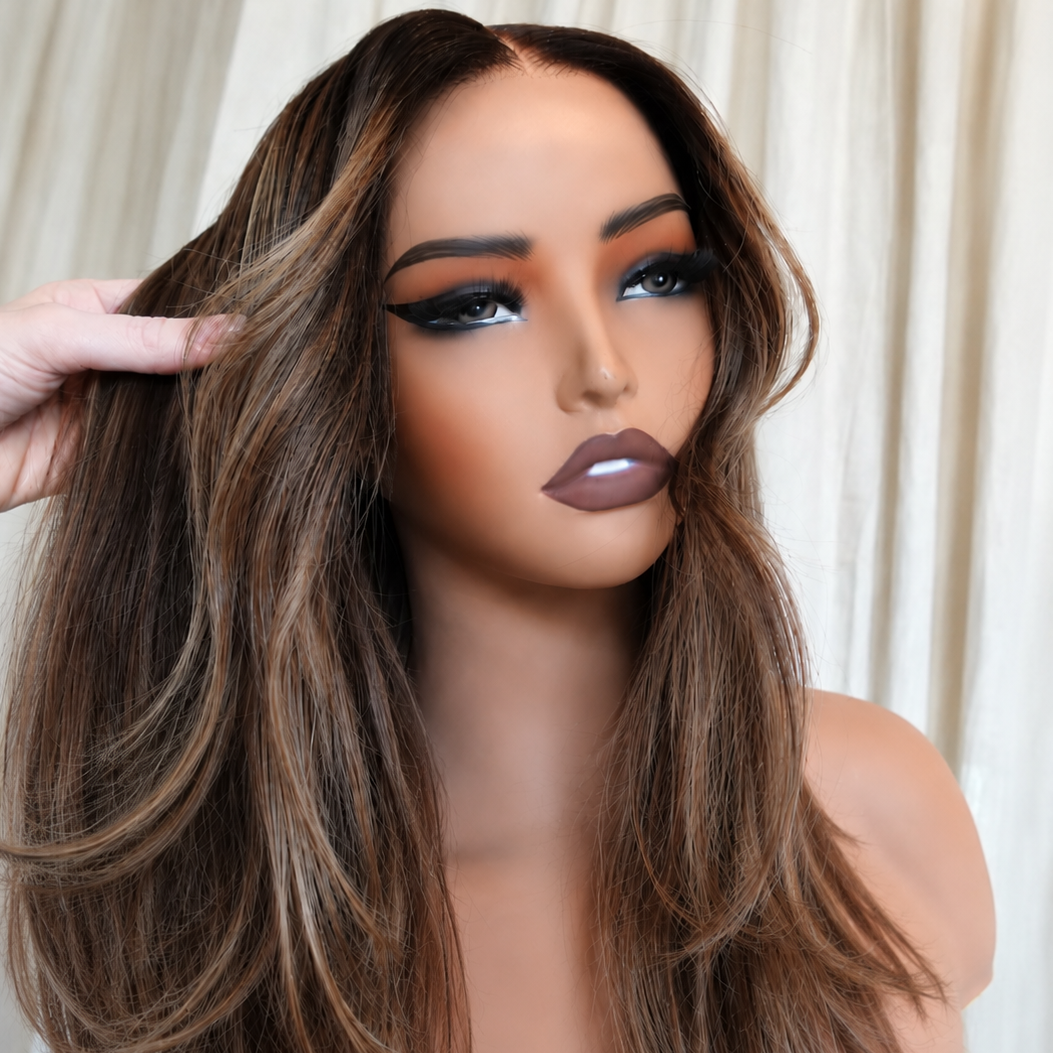 LISA brown ombre human hair lace front wig | Milk &amp; Honey Wigs